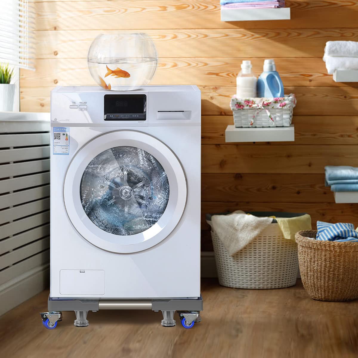Waschmaschinen Untergestell mit 4 Füßen für Waschwaschine,Kühlschrank und Trockner,Verstellbare Waschmaschinensockel mit Rutschfester Stoßdämpfungsfunktion,(Einstellbare:42-65cm) | Verstellbare Breite 42-65cm Waschmaschinensockel mit Rutschfester St