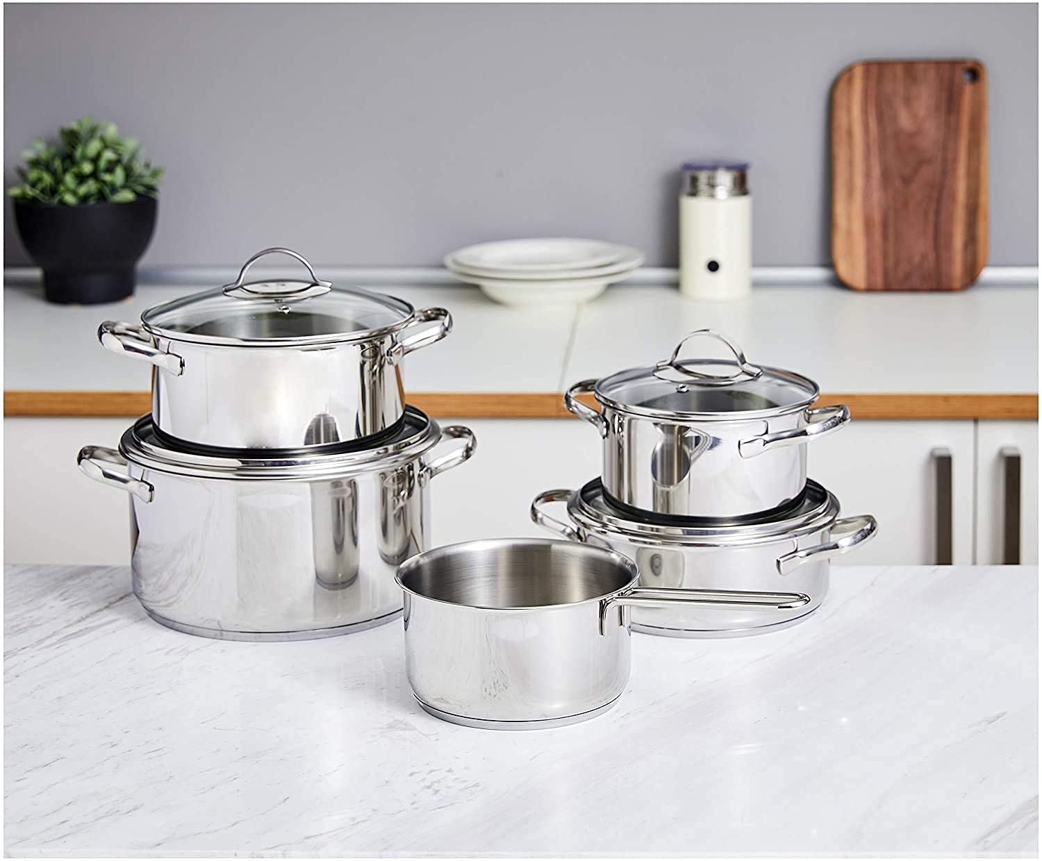 Ensemble de casseroles en acier inoxydable - Batterie de cuisine à induction avec couvercles / Liquidation