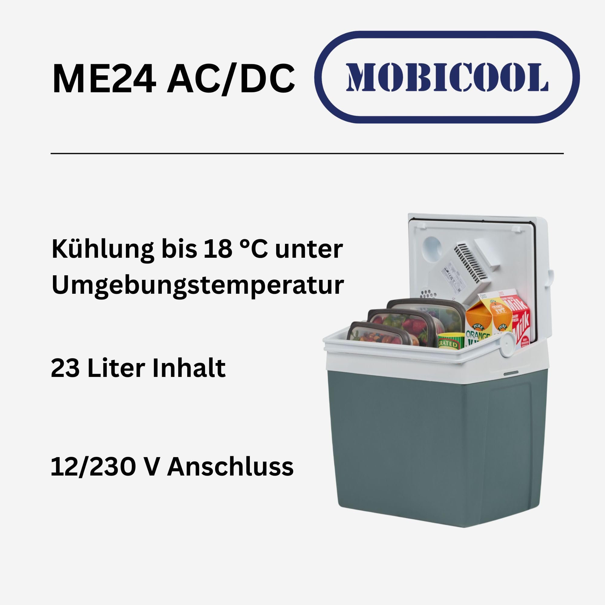 Elektrische Kühlbox, 12V und 230V, 26L, blau - Mini-Kühlschrank für Auto, Camping, Urlaub, Boot, Festivals - leicht, tragbar, mit praktischem Kabelfach und Eco/Max Modus
