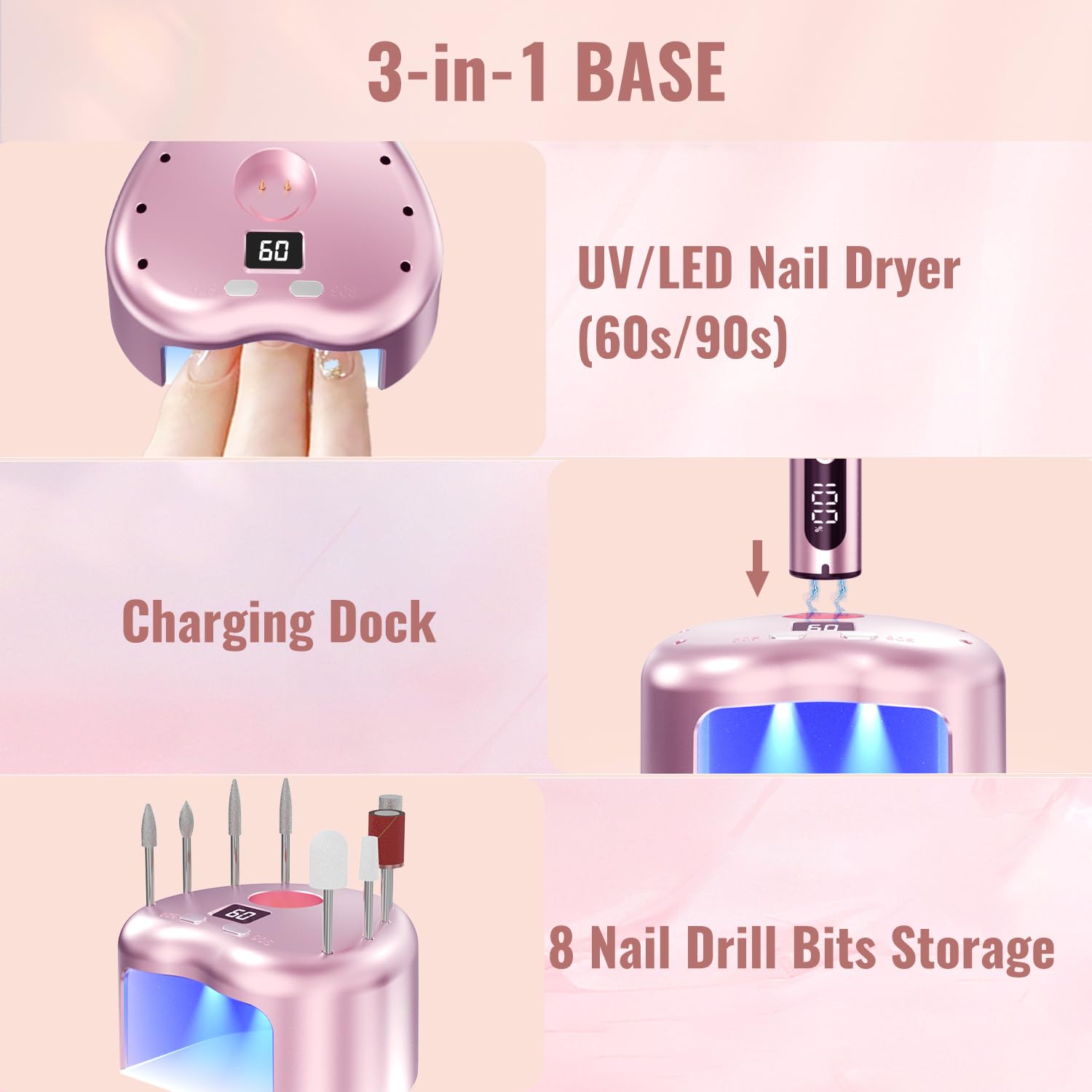 Nagelfräser Kabellos, Elektrische Nagelfeile Professionelle 2 in 1 Fräser für Gelnägel Acrylnägel mit Nagel UV LED Lampe, Maniküre und Pediküre Set Nail Drill 35000 U/Min Schwarz