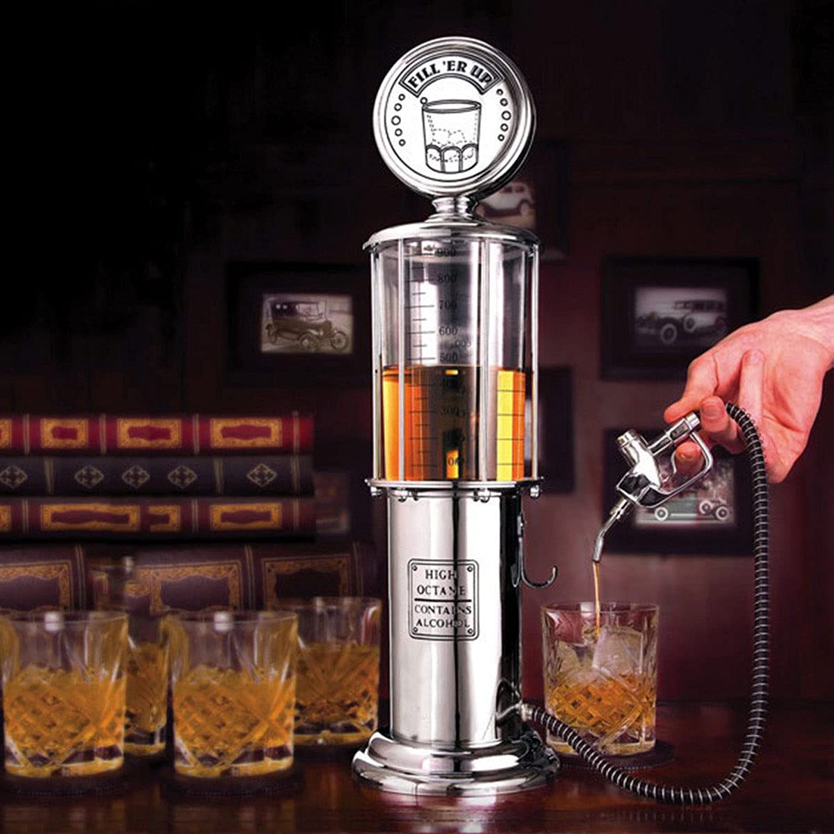 Retro Getränkespender im verchromten Nostalgie Design | Bar-Butler Zapfsäule mit Zapf-Schlauch für Party Getränke Dispenser Biertower Bierspender Zapfanlage Biersäule Schanksäule | Party Gadgets