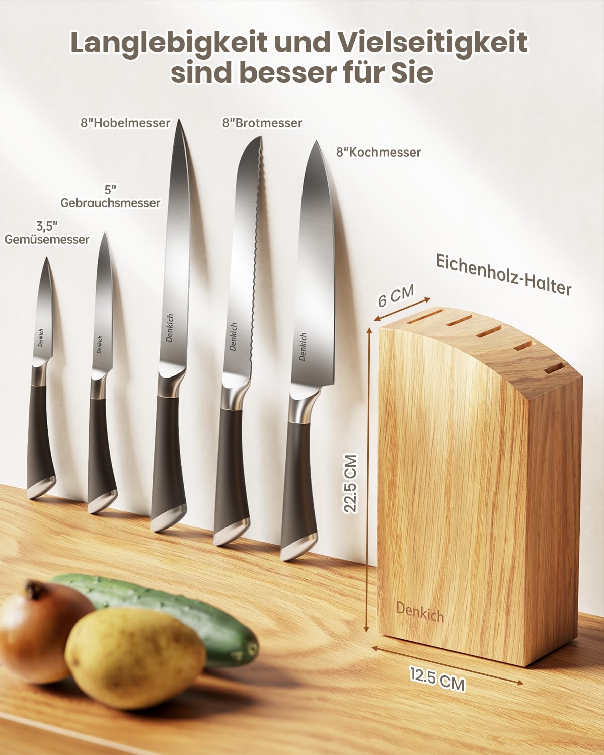 Messerblockset, 7-teiliges scharfes Messerset mit Block, deutsche Klingen aus hochwertigem Edelstahl und ergonomischen Griffen, professionelles Küchenmesserset für den Heimgebrauch