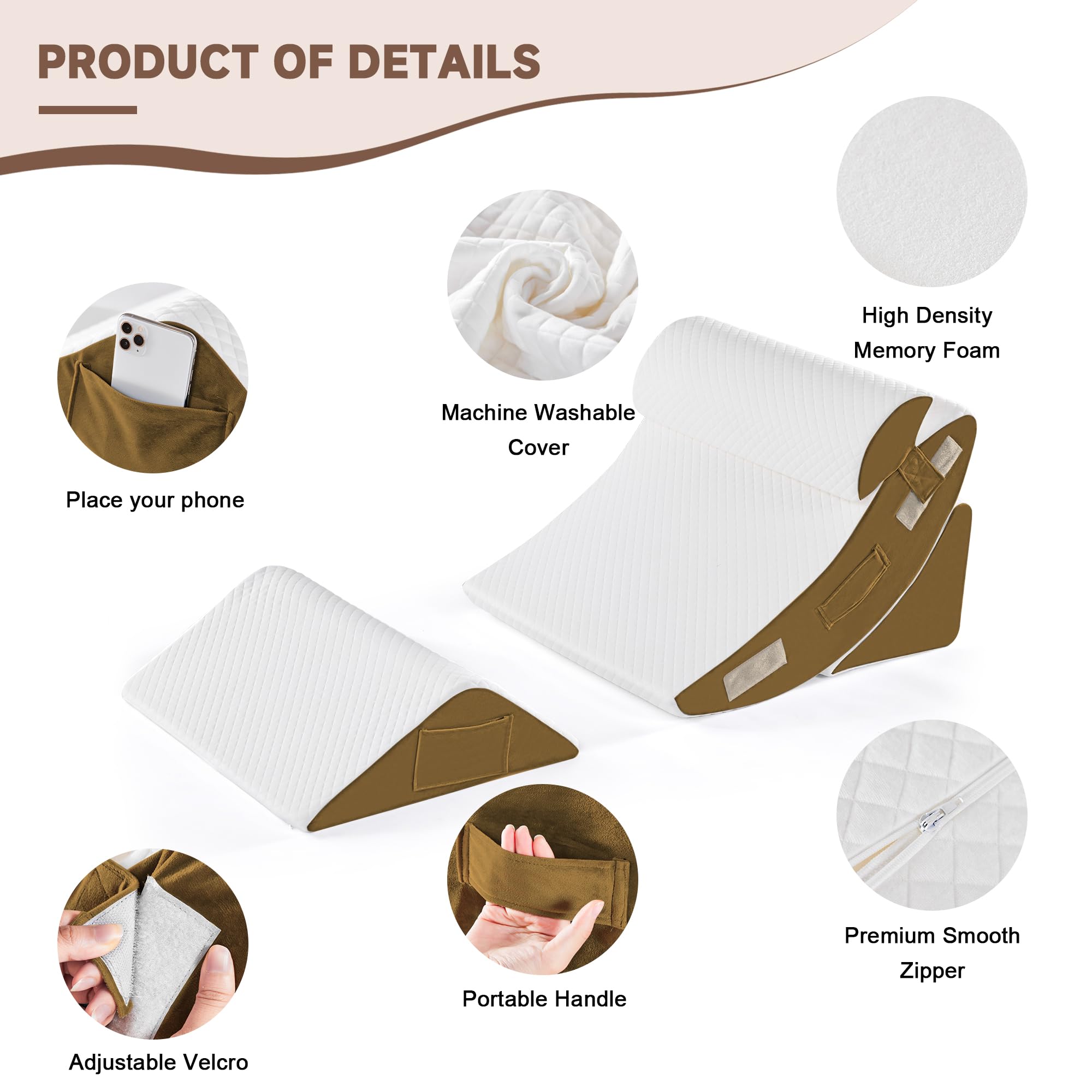 Orthopädische Bett Keil Kissen Set für das Schlafen, Post Chirurgie Schaum Kissen für Körper, Rücken und Beine Schmerzlinderung, Dreieck justierbare Stützkissen mit Säure Reflux Schlafkissen Weiß