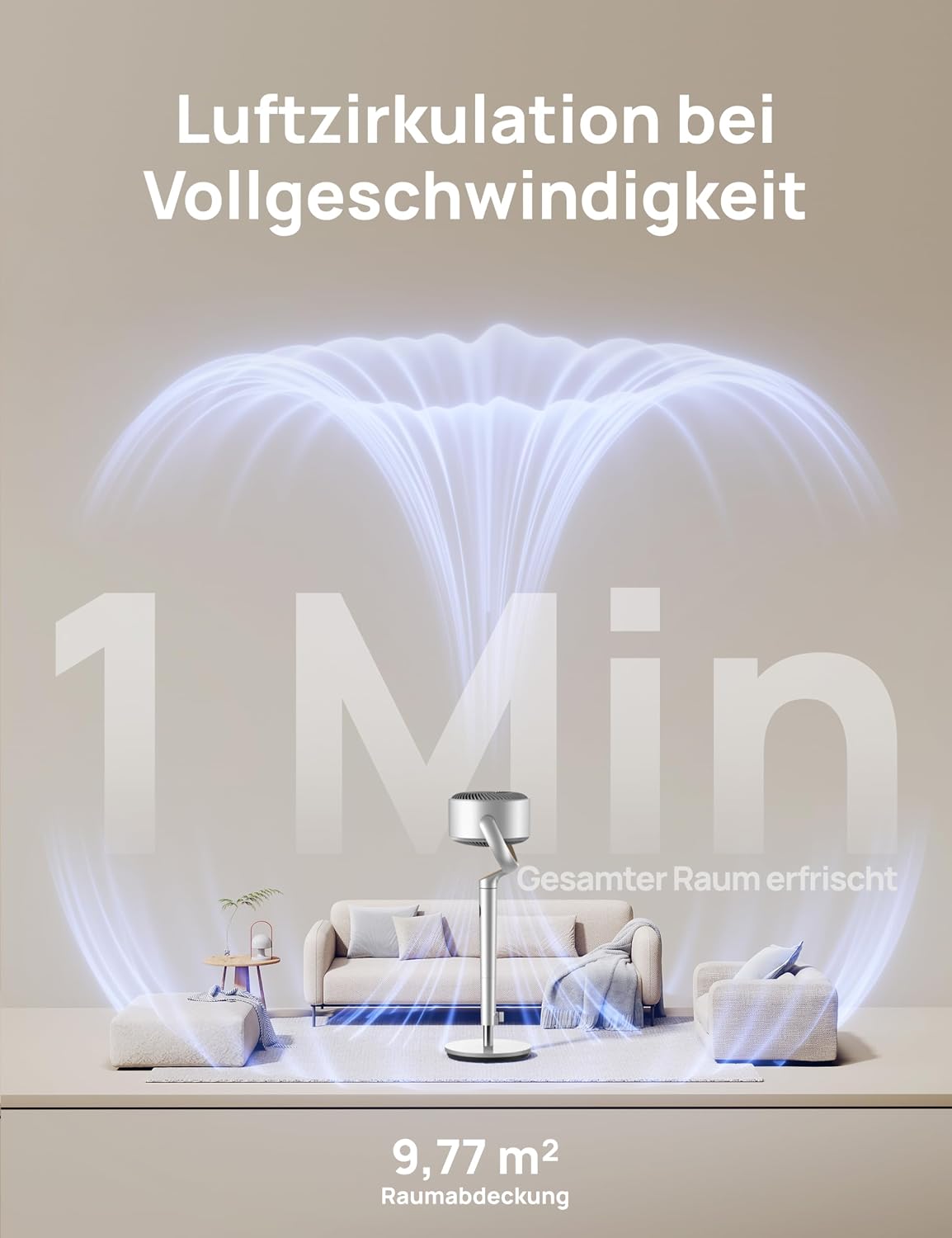 Starker Standventilator Smart mit RGB Light, 120° +120° Oszillierender Ventilator mit Fernbedienung, 20dB Leiser Bodenventilator / Turmventilator für Schlafzimmer, 8H Timer, Silber