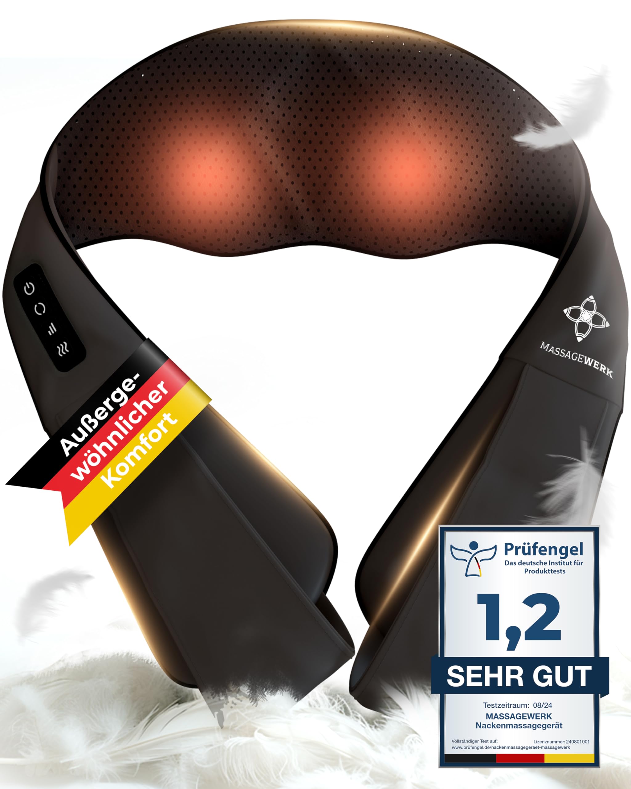 Shiatsu Rücken- und Halsmassagegerät / Elektrischer Nackenmassagegerät mit Wärmefunktion / Ergonomisch, Ideal zur Linderung von Muskelverspannungen und Schmerzen