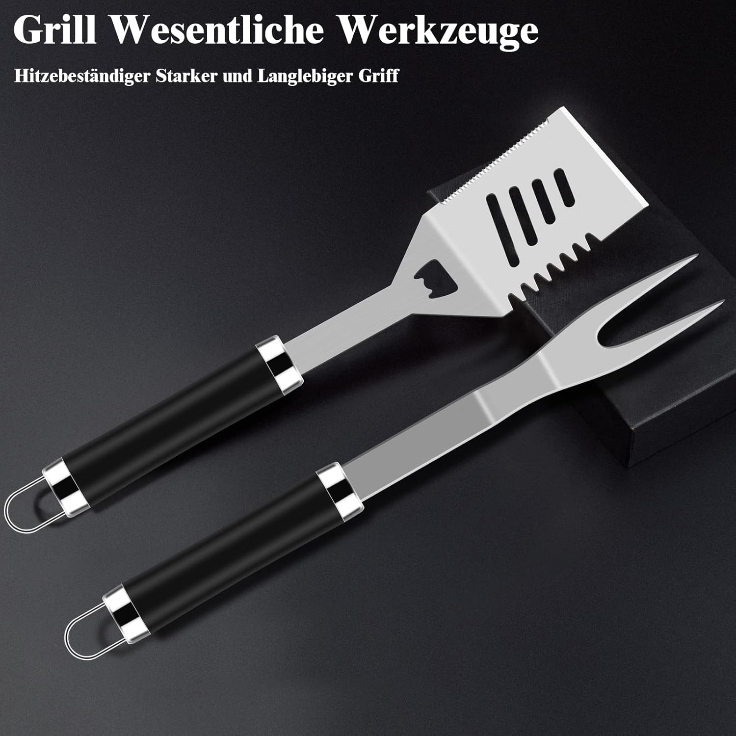 38 Stücke BBQ Grillbesteck Set Edelstahl Grillzubehör für Männer Geschenk Geburtstag Hochwertiger Grillutensilien Set Koffer mit Grillkoffer und Grillmatte für Garten und Camping Braun