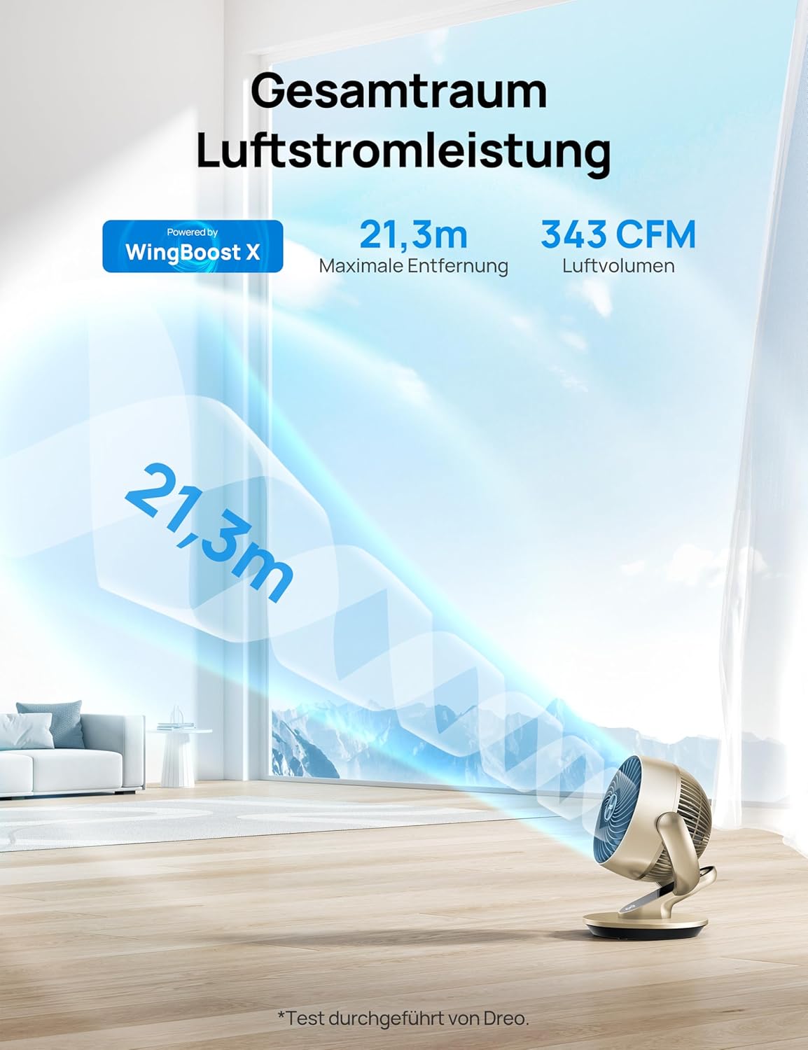 28dB Leiser Smart Tischventilator für Schlafzimmer Büro, Ventilator mit Fernbedienung Kühlung 21M Windentfernung 4-Geschwindigstufe 5 Modi 12H Timer 90° Auto 120° Manuell oszillierend, Lynx S