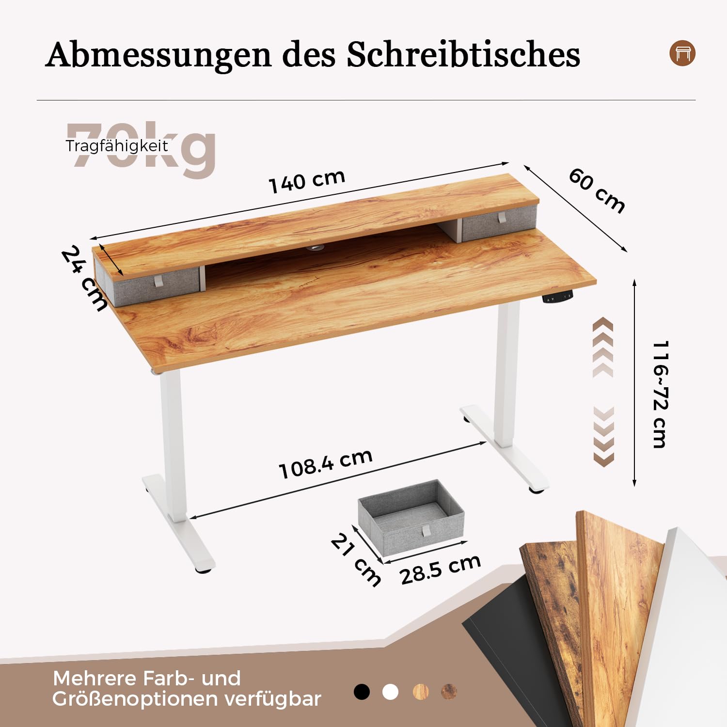 Höhenverstellbarer Schreibtisch mit Doppelschubladen, Elektrisch Höhenverstellbarer Schreibtisch, Sitz-Steh-Computertisch, Ergonomischer Stehschreibtisch