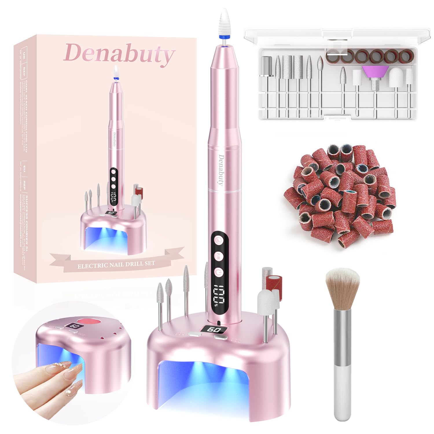 Nagelfräser Kabellos, Elektrische Nagelfeile Professionelle 2 in 1 Fräser für Gelnägel Acrylnägel mit Nagel UV LED Lampe, Maniküre und Pediküre Set Nail Drill 35000 U/Min Schwarz