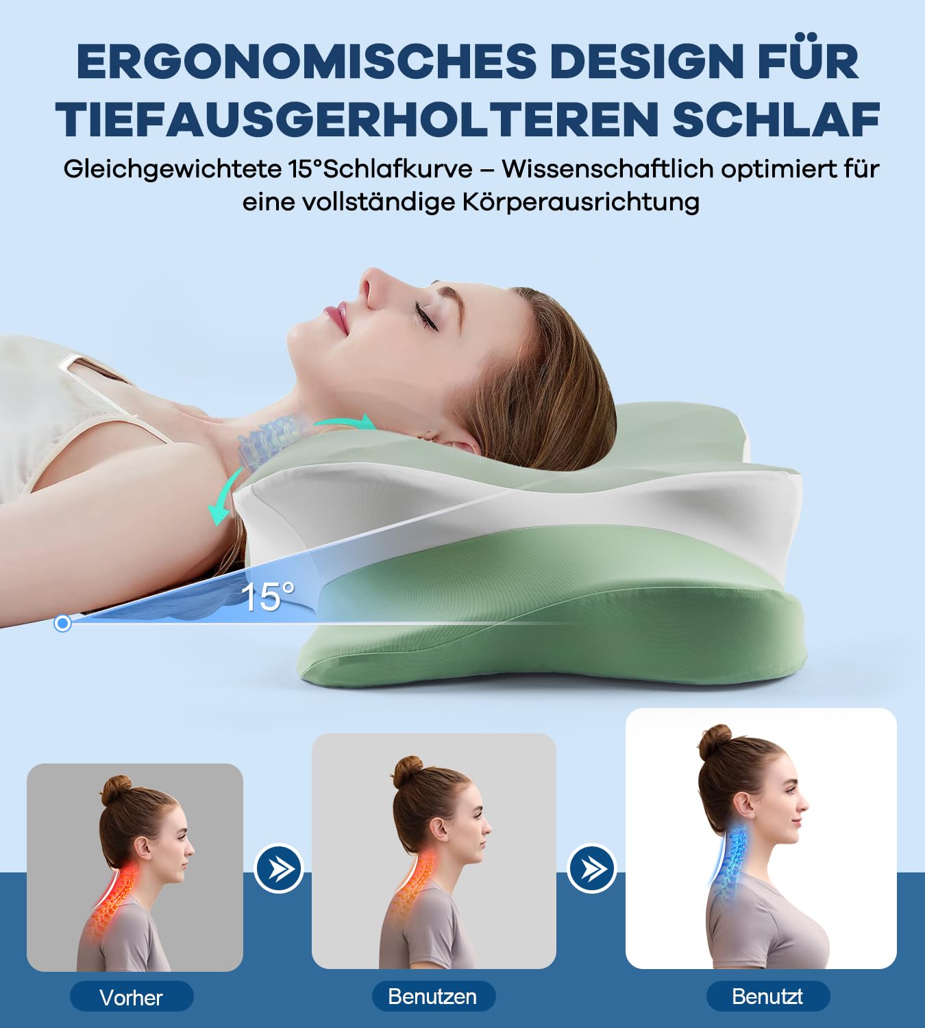 Memory Schaumkissen, ergonomisches Halskissen, Seitenschläferkissen für Seiten, Rücken- und Magenschläfer