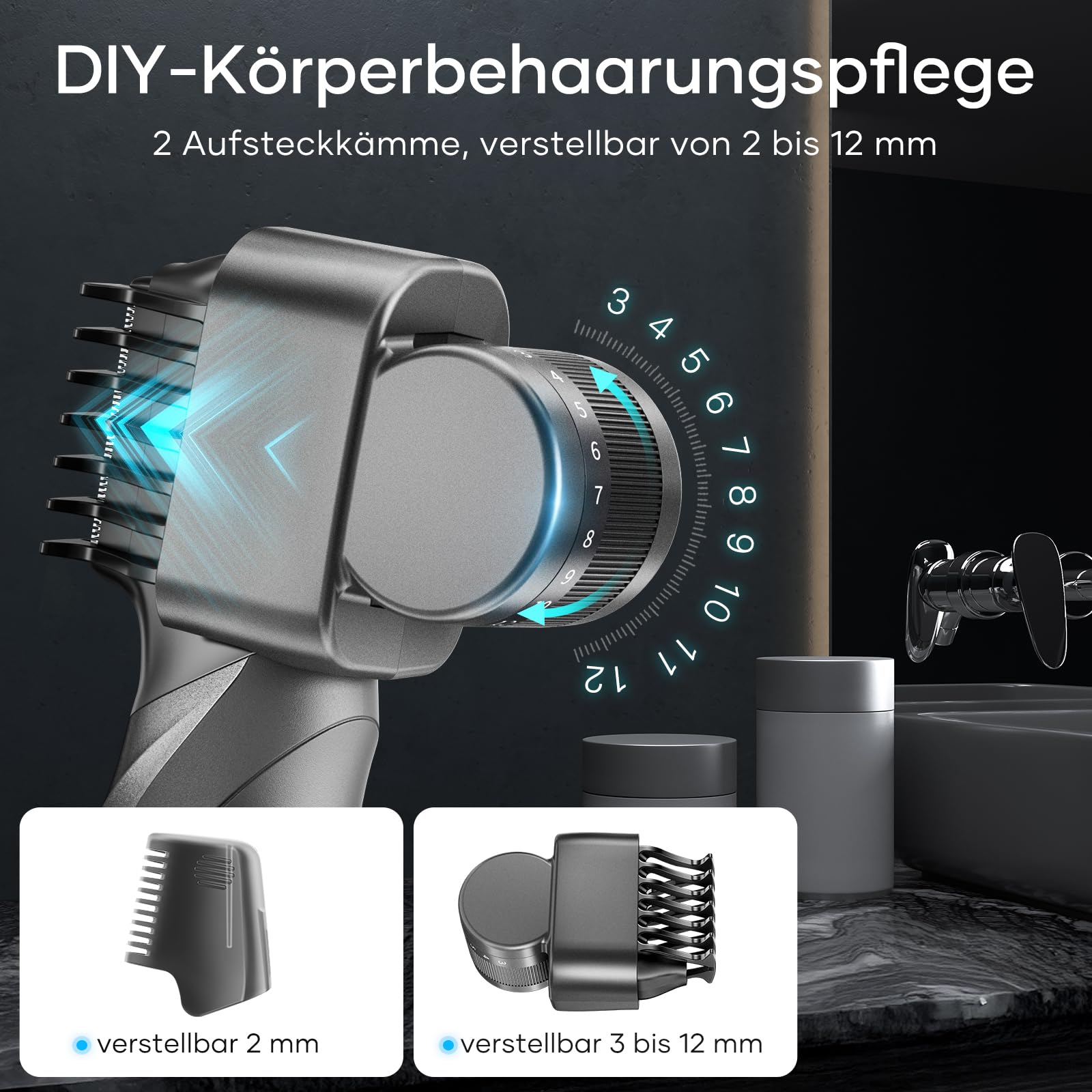 Kensen V-förmig Herren Intimrasierer Wasserdicht Körperrasierer Typ-C Nass Trocken Bodygroom für Beine Brust Achselhöhle Leiste Mit Aufsteckkämme