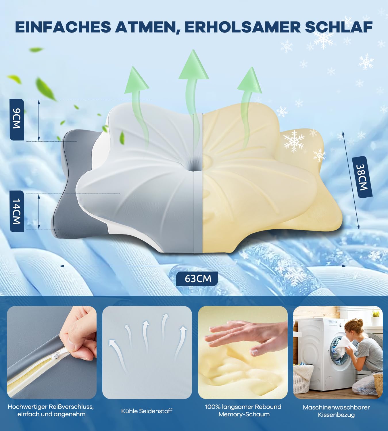 Memory Schaumkissen, ergonomisches Halskissen, Seitenschläferkissen für Seiten, Rücken- und Magenschläfer
