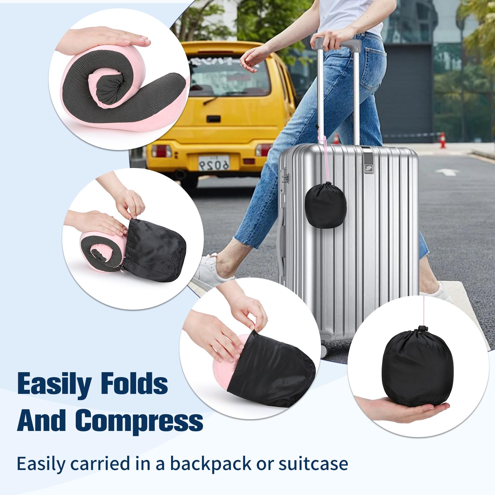 Cirorld Nackenkissen Flugzeug, Nackenhörnchen Erwachsene, Reisekissen Memory Foam, Verstellbares Kompaktes Nackenkissen Reise, Ergonomisches Weich Atmungsaktiv mit Ohrstöpseln, Augenmaske,Tragetasche