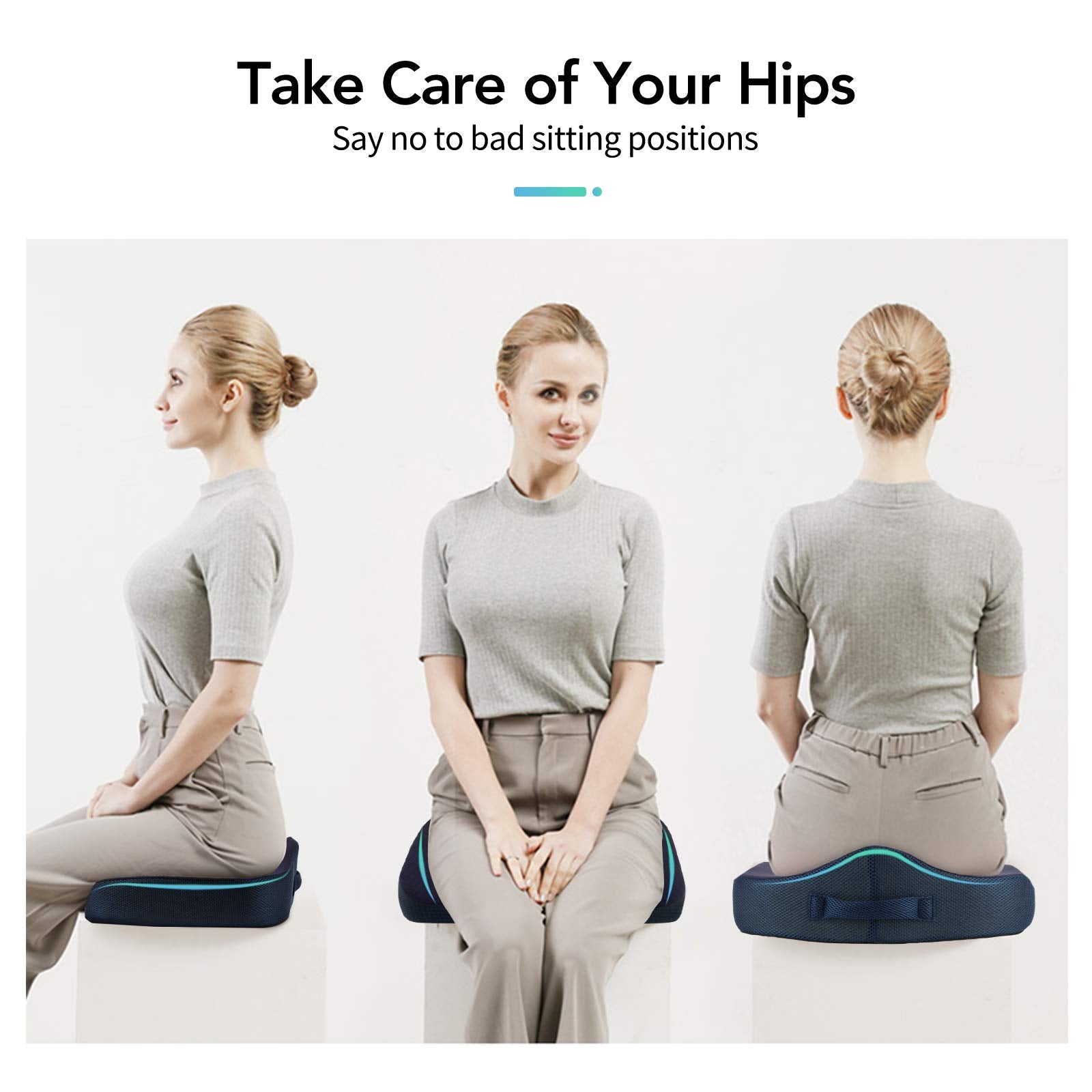 Sitzkissen, Orthopädisches Sitzkissen aus Memory Foam, Ergonomisches Sitzkissen für Bürostuhl /Autositz / Steissbeinkissen Stuhlkissen Sitzkissen Outdoor Zuhause, Schwarz