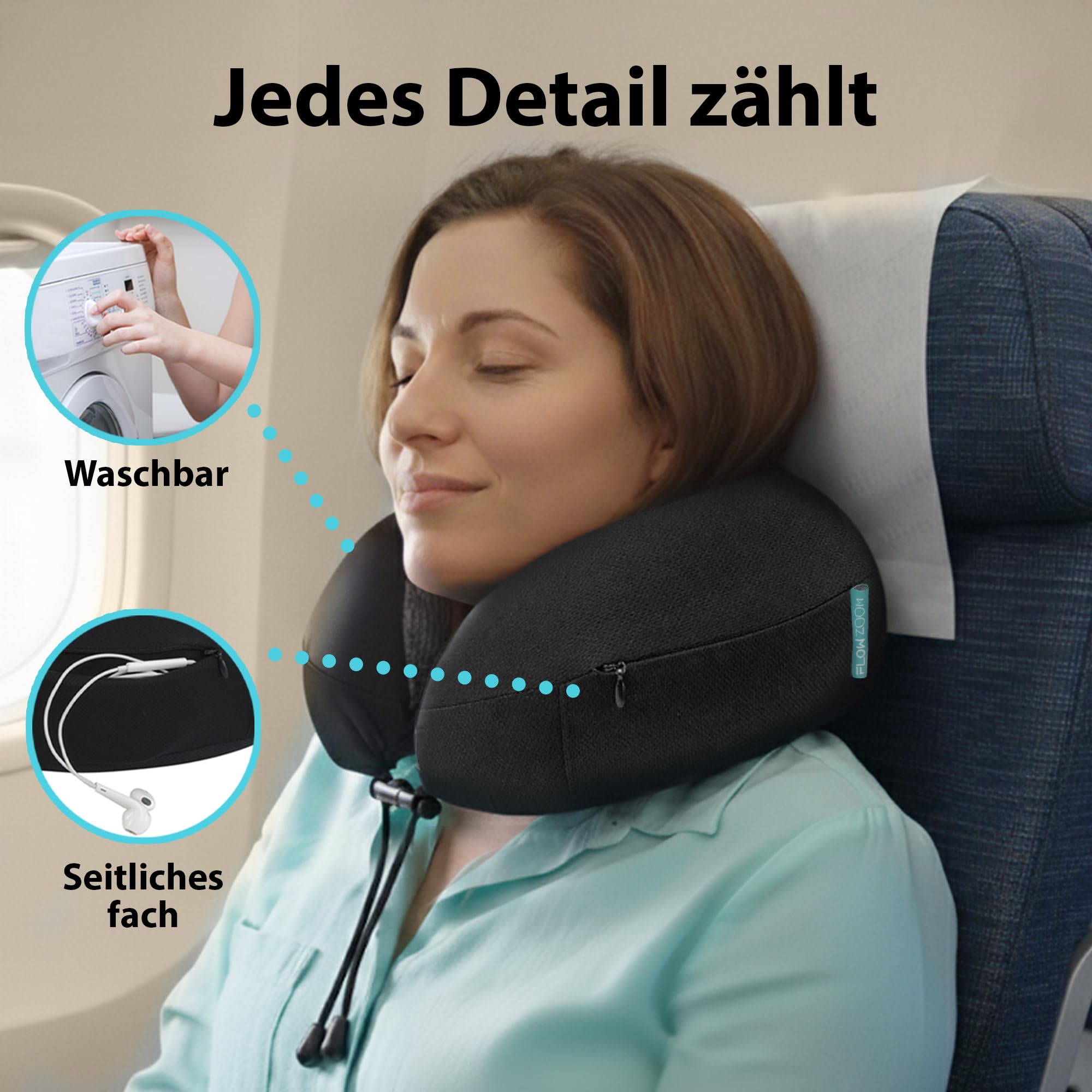 Bequemer Neck Cushion Flugzeug & Auto Reisekissen Memory Foam mit schlankem Rücken und waschbarer Abdeckung (Velvet Soft & Breathable) - Neck Cushion Adults Grey