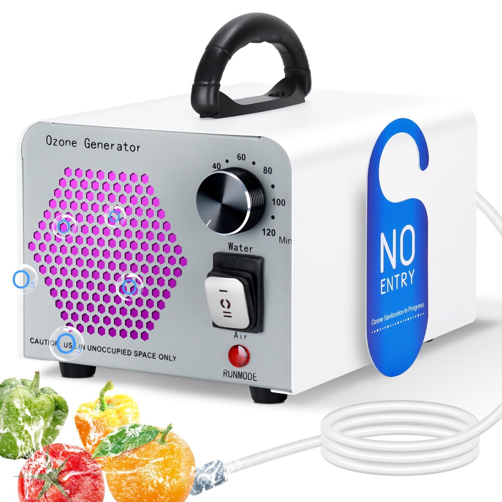 2 In 1 Ozongenerator 60000mg/H, Ozongerät Ozon Luftreiniger mit Wasser und Luft Modus, O3 Geruchsneutralisierer Ozone Generator mit 120 Min Timer, Ozonator für Auto Wohnung Obst Gemüse