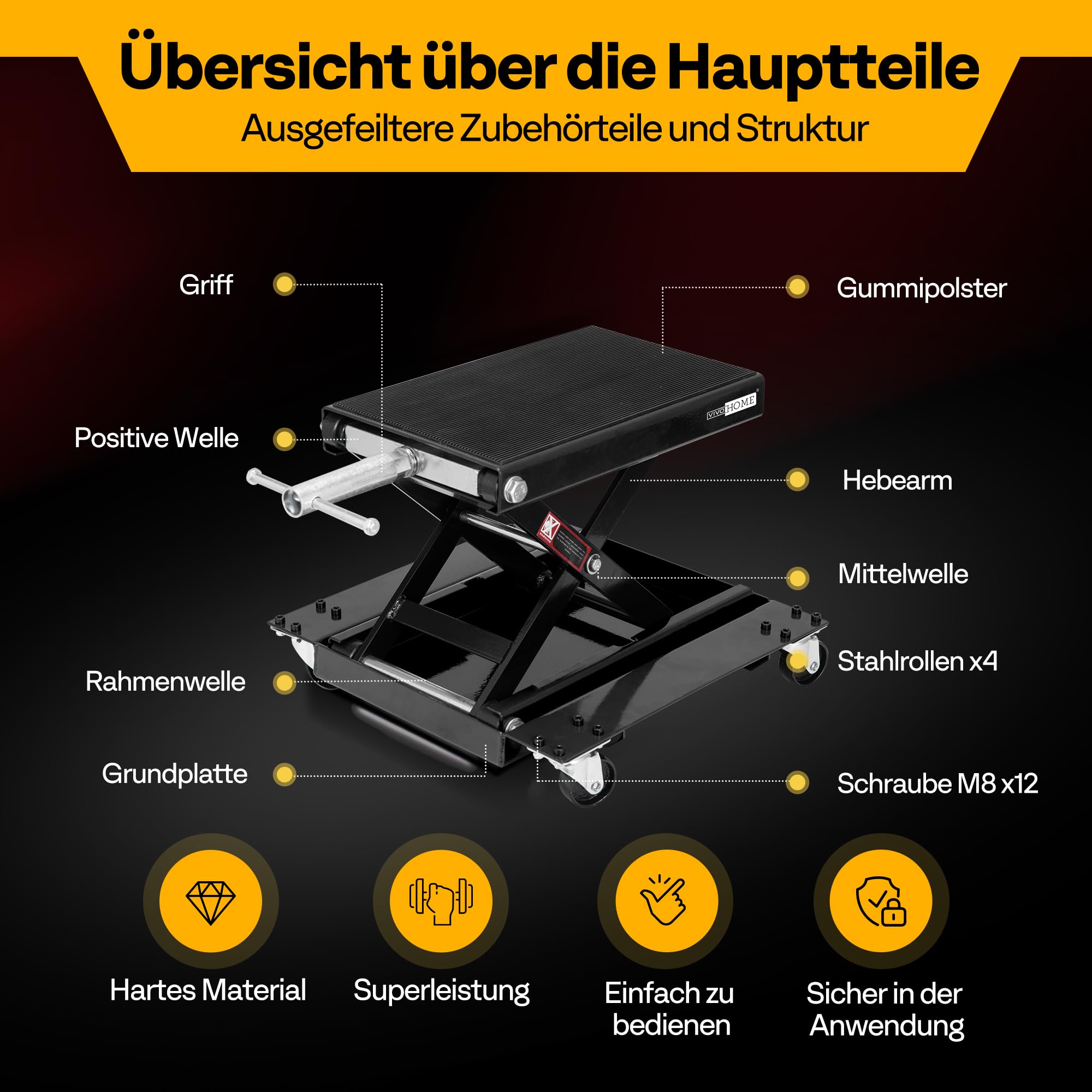 Motorrad Lift 500 kg Stahl-Schereheber mit breitem Deck und Kurbel für Motorräder Off-Road-Fahrzeuge Schmutzfahrräder