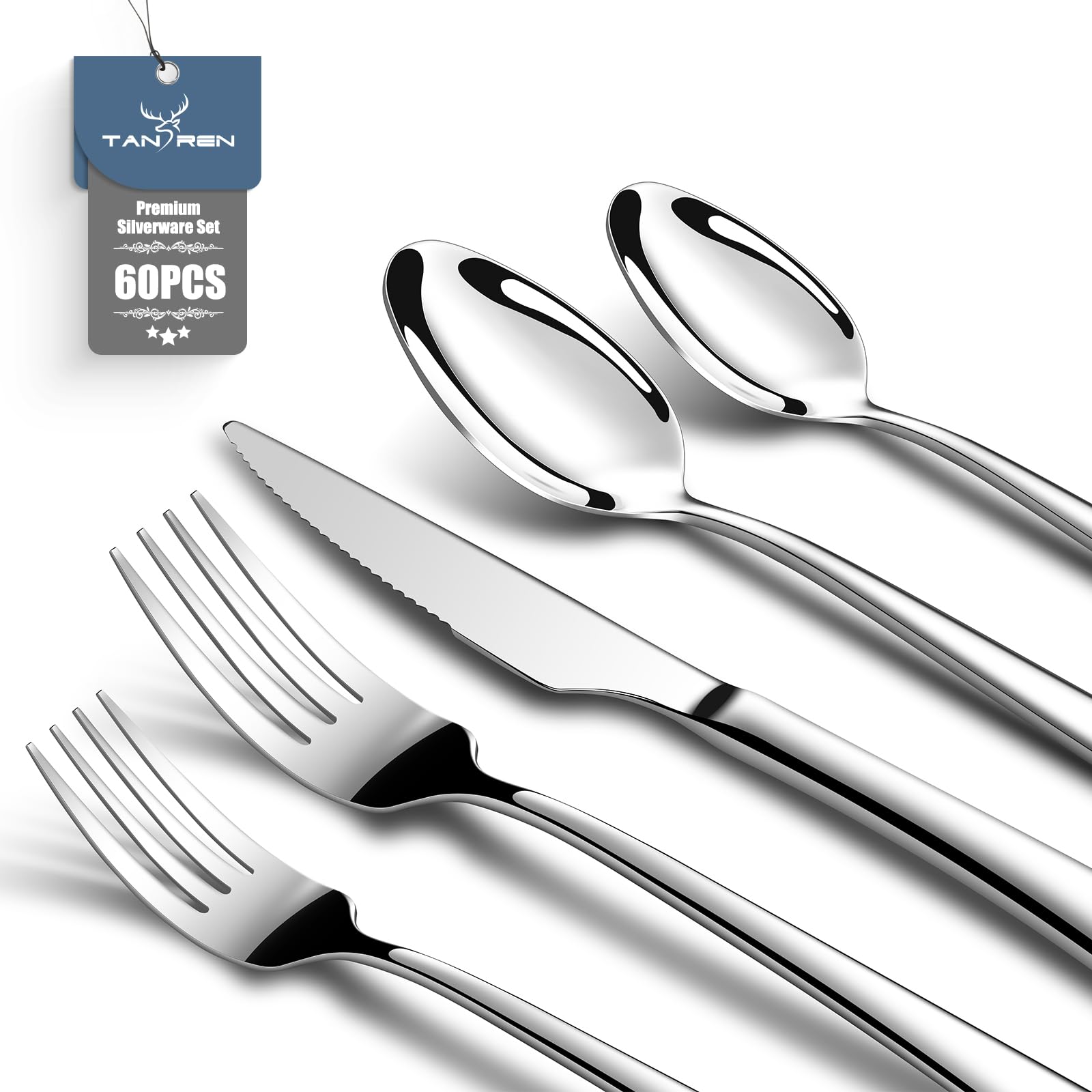Besteck Set Schwarz für 8 Personen, 48-teiliges Edelstahlbesteckset mit Steakmesser, elegantes Besteck mit Messer, Gabel, Löffel, Besteck für Küche/Restaurant