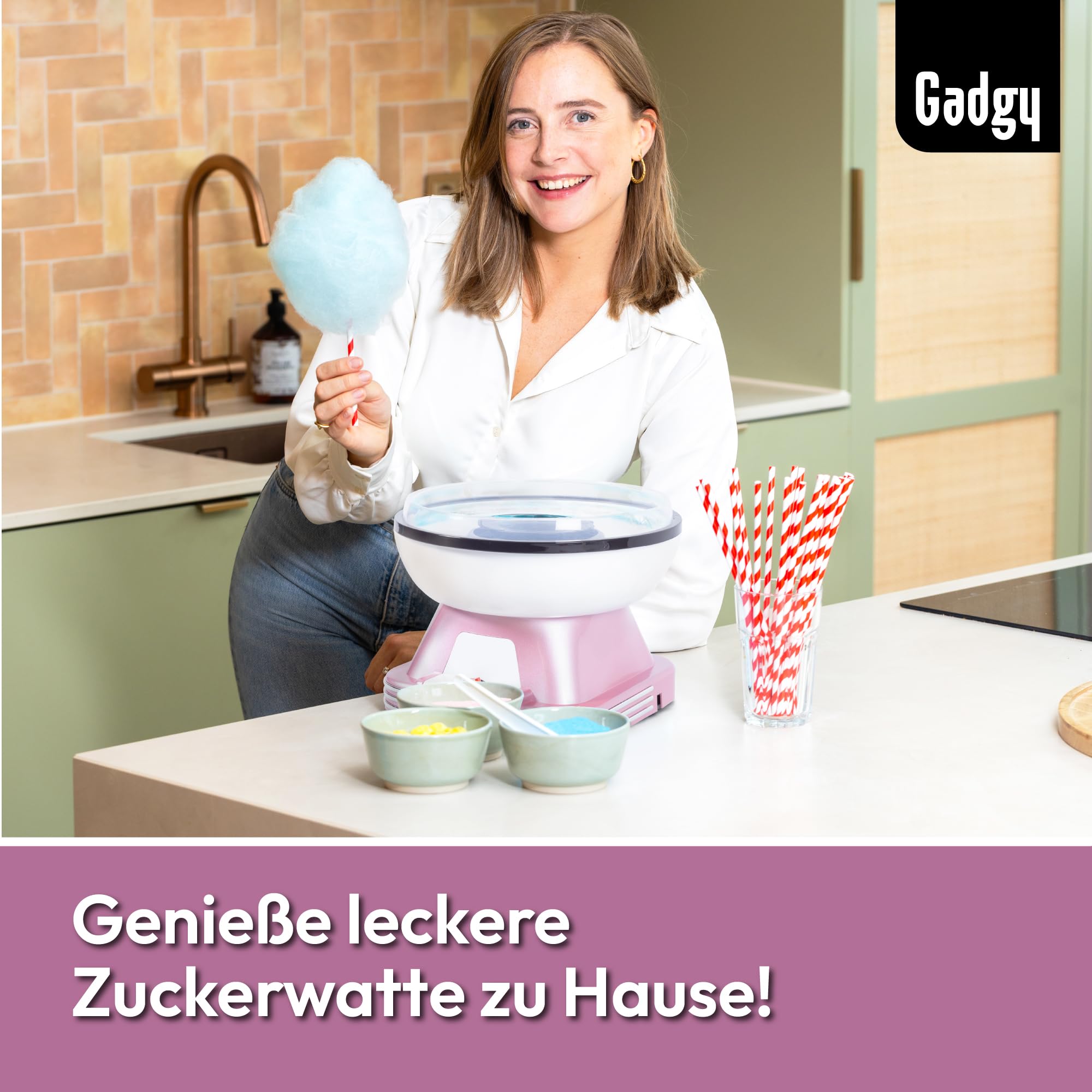Zuckerwattemaschine für zuhause - Zuckerwatte Maschine für Zucker oder Bonbons - Cotton Candy Machine - Zuckerwatte für Kinderfest, Geburtstag und Party - Rosa