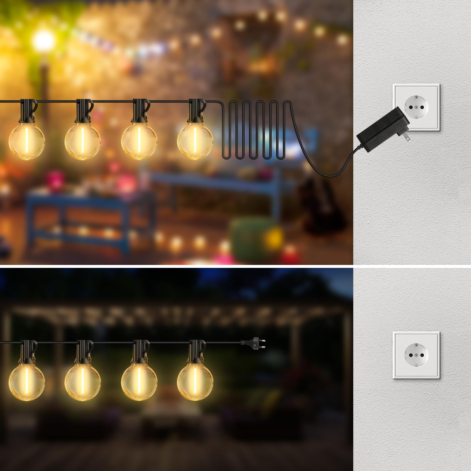 Lichterkette Außen Outdoor LED Strom - Aussen Beleuchtung Garten Balkon - Lichterketten Glühbirnen Pavillon Terrasse Party Draußen String Lights - Wetterfest Dimmbar Fernbedienung Partybeleuchtung