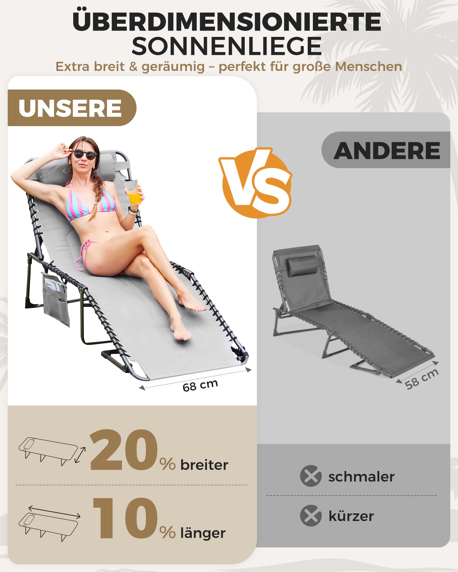 Sonnenliege Klappbar 5-Verstellbare, bis 180 kg, 2er Set, Blau | Gartenliege Klappbar, mit Kopfstütze & Seitentasche, Sonnenliege Wetterfest, Strandliege für Garten Terrasse Pool Camping