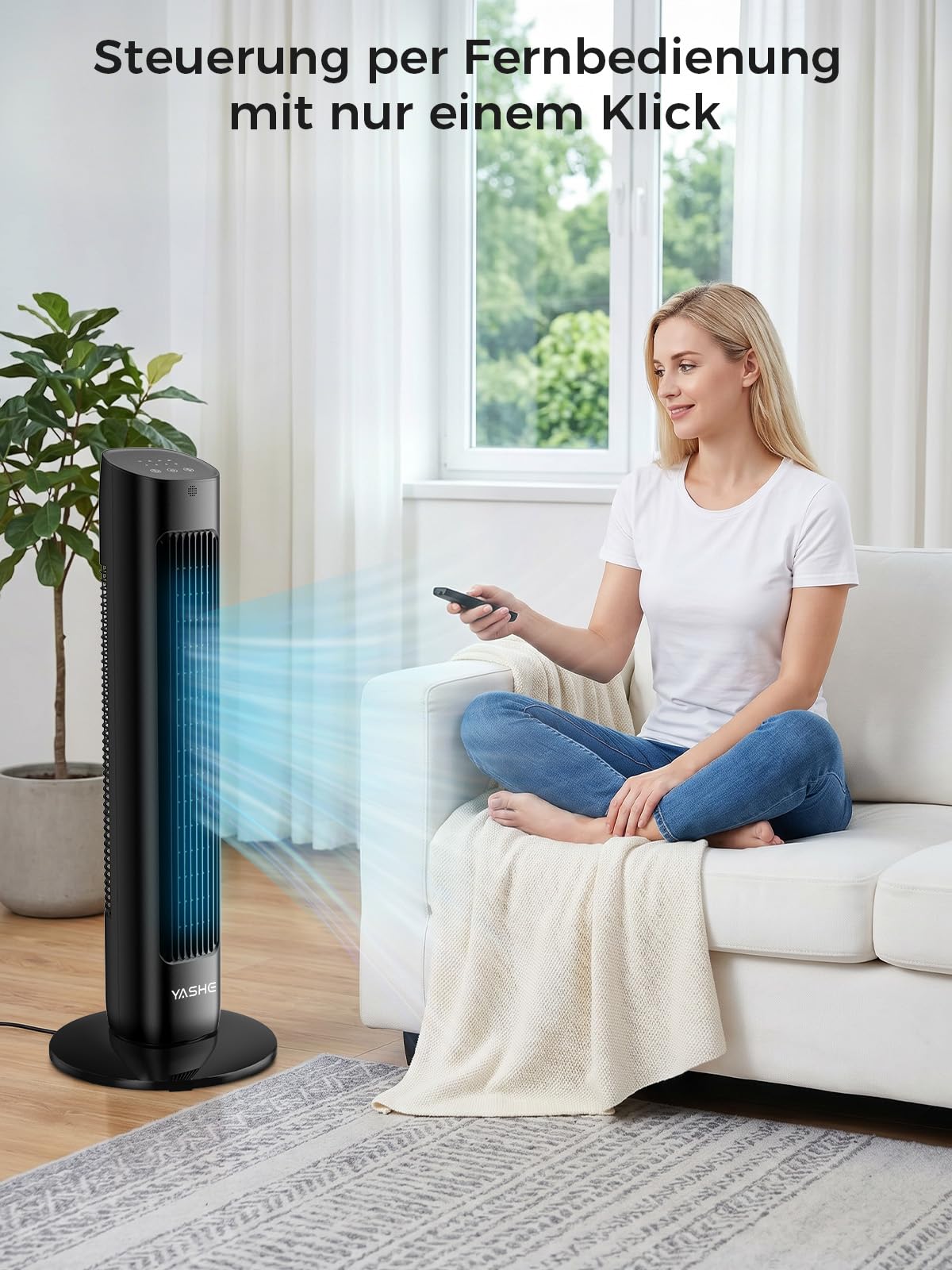 Turmventilator mit Fernbedienung, 85°-Oszillation, leiser Standventilator (28 dB), 3 Geschwindigkeitsstufen, 2 Modi, 12-Stunden-Timer, LED-Anzeige, für Schlafzimmer, Büro und Zuhause