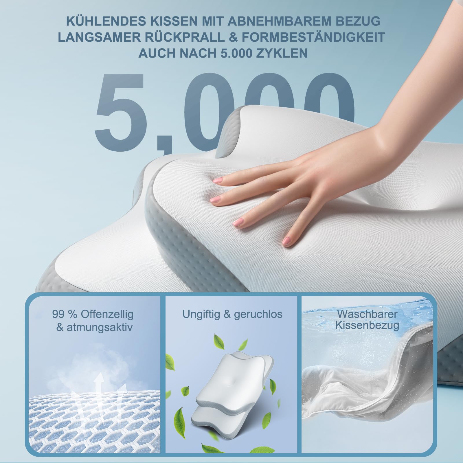 Halskissen, Memory Foam Kissen, Hals Stützkissen, Ergonomisches Kissen, Kissen für Seiten, Rücken- und Bauchschläfer