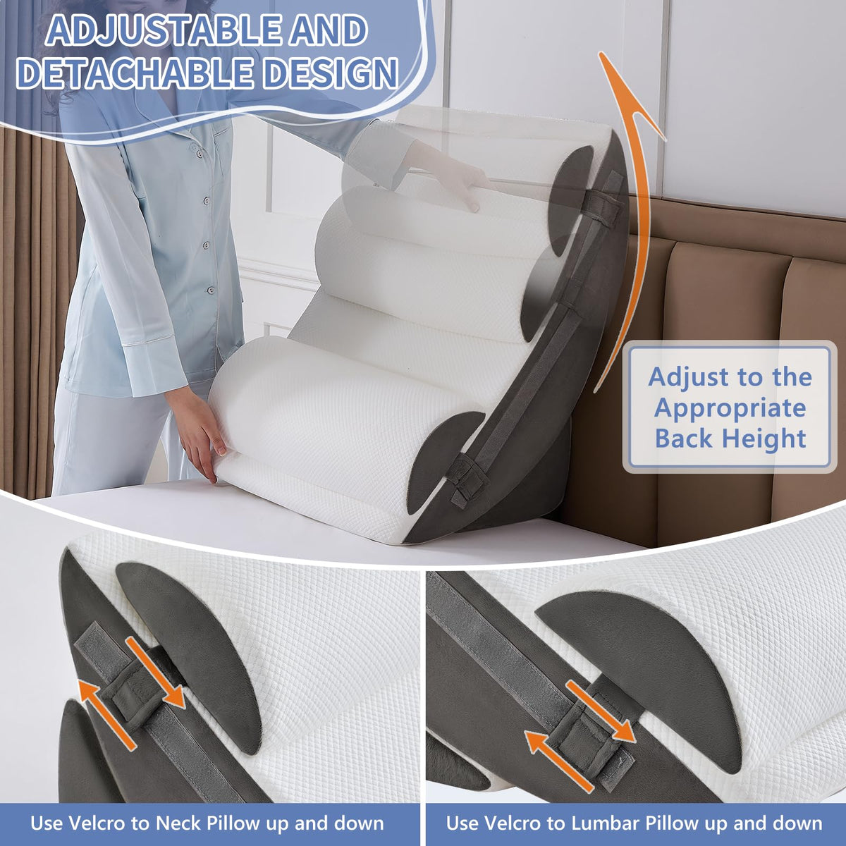 9PCS Orthopädische Bett Keil Kissen Set,Post Chirurgie Schaum Kissen für Körper,Rücken und Beine Schmerzlinderung,Justierbare Stützkissen mit Säure Reflux Bed Wedge Memory Foam Marineblau