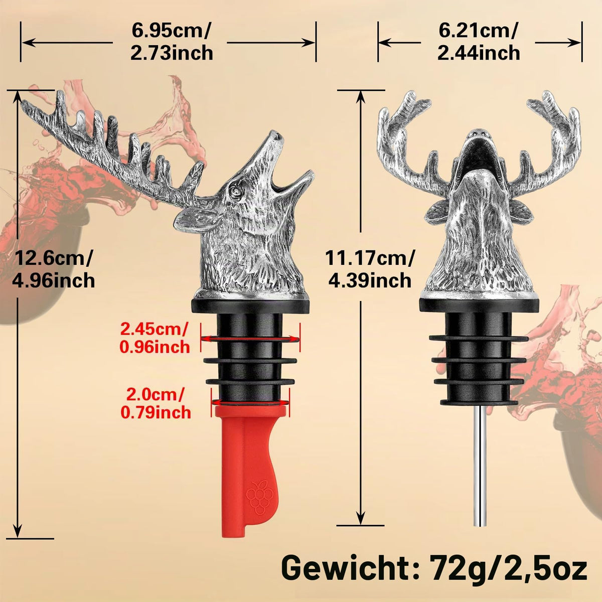 Hirschkopf 2-in-1 Weinflaschenausgießer und Stopper mit Geschenkbox Männer Frauen Jagdgeschenke für Jäger Likörflasche Ausgießer Alkohol Spirituosen Hirsch Wein Geschenke Saver