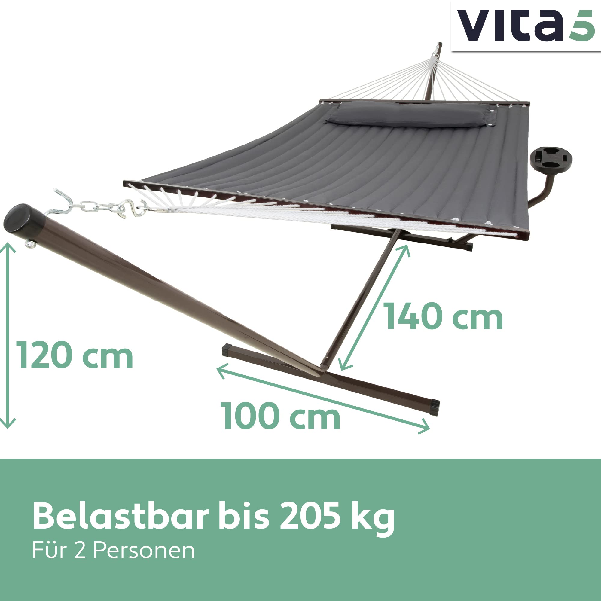 Hängematte mit Gestell und Tisch - Hängematte Outdoor für den Garten, Pool & Balkon - Großzügige Hängematten 2 Personen - Doppelhängematte mit Ständer und Beistelltisch - 200 kg Belastbarkeit