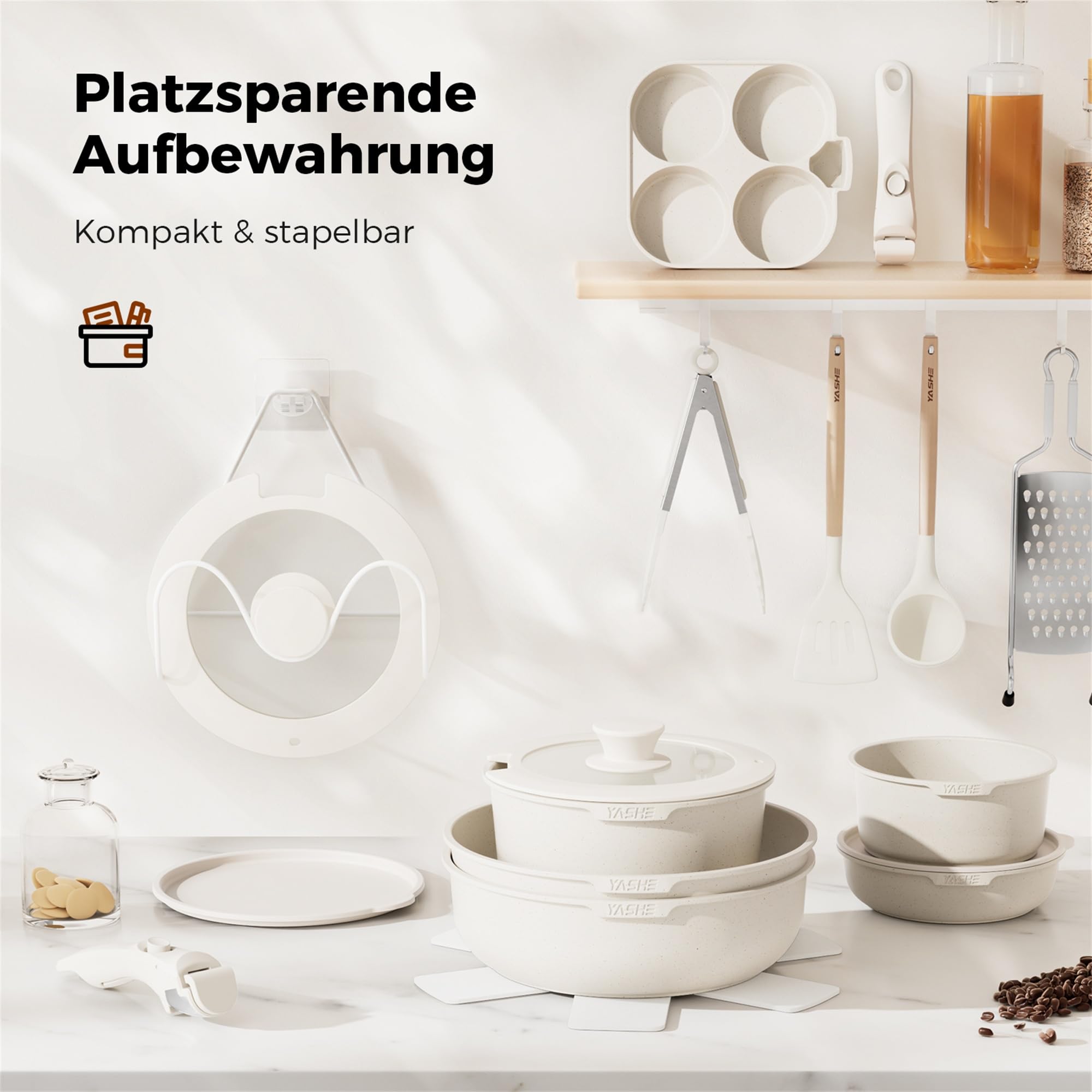 20er Set Kochtopf mit Anti-Haft-Beschichtung, abnehmbare Griffe, geeignet für Induktionskocher, Ofen bis 230 °C, Geschirrspüler sicher / NEU & OVP!