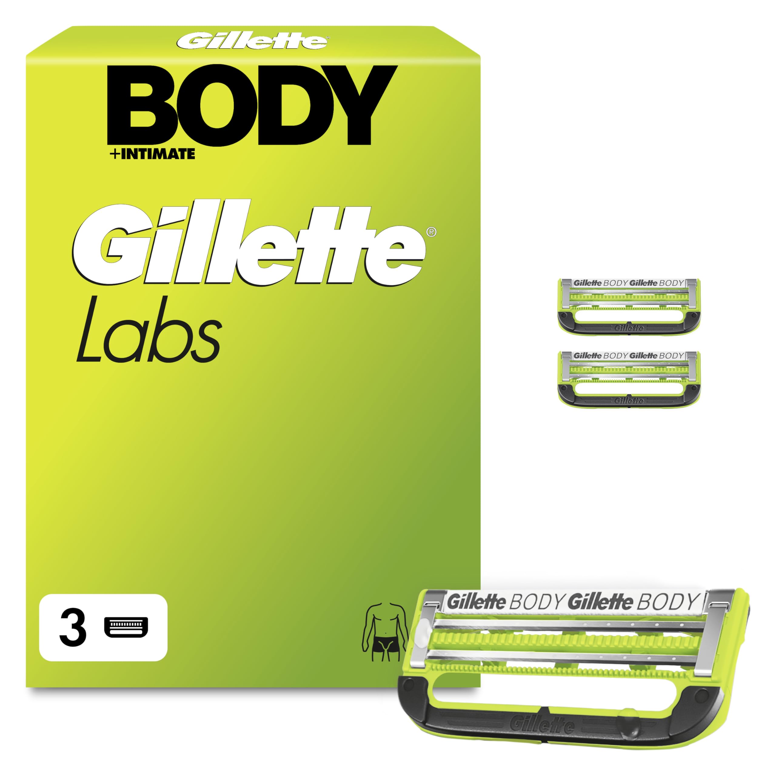 Gillette Labs Body & Intimate Rasierklingen, 12 Original Ersatzklinge, Grün