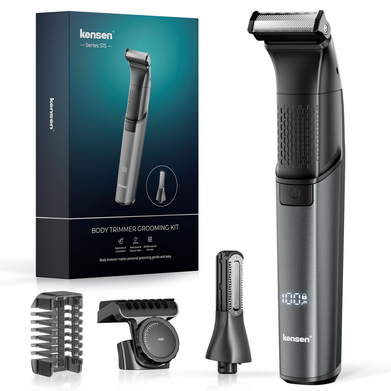 kensen Intimrasierer Mann, Rasierer Herren Intimbereich 2 In 1 Körperrasierer Herren Nass- & Trockenanwendung Intim Rasierer Männer Typ-C Body Groomer Men Aufsteckkämme Brust Achselhöhle Leiste