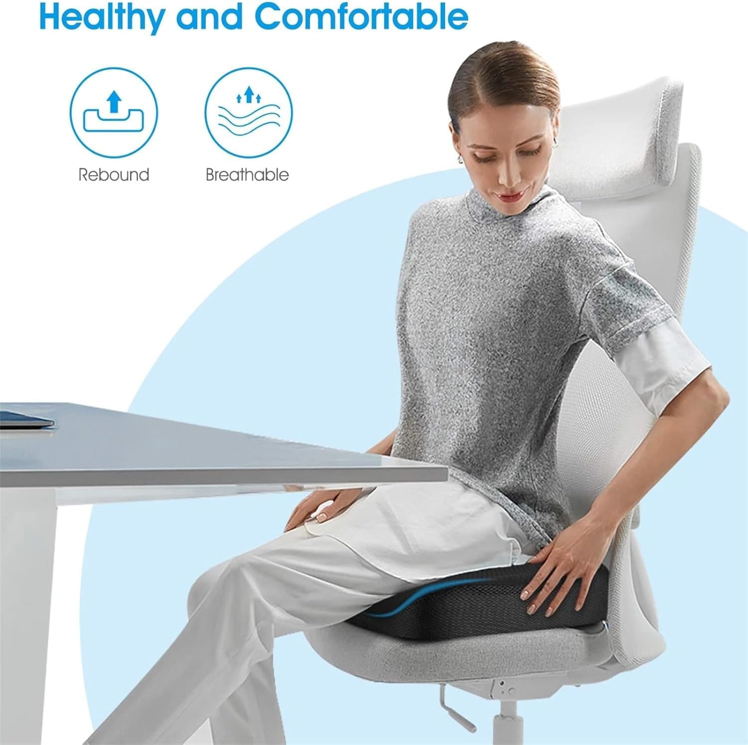 Sitzkissen, Orthopädisches Sitzkissen aus Memory Foam, Ergonomisches Sitzkissen für Bürostuhl /Autositz / Steissbeinkissen Stuhlkissen Sitzkissen Outdoor Zuhause, Schwarz