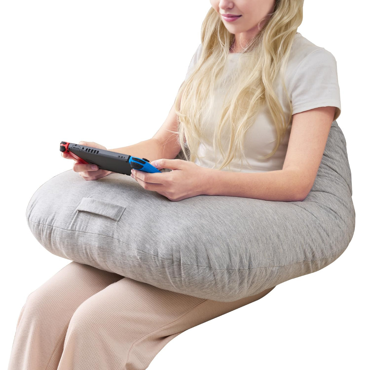 Lesekissen, ergonomische Armstütze zum Spielen, Häkeln, Laptop-Stützkissen zum Sitzen im Bett & Sofa, Haltungskorrektur-Kissen für den Schoß, Samtbezug waschbar (Soft Grau)