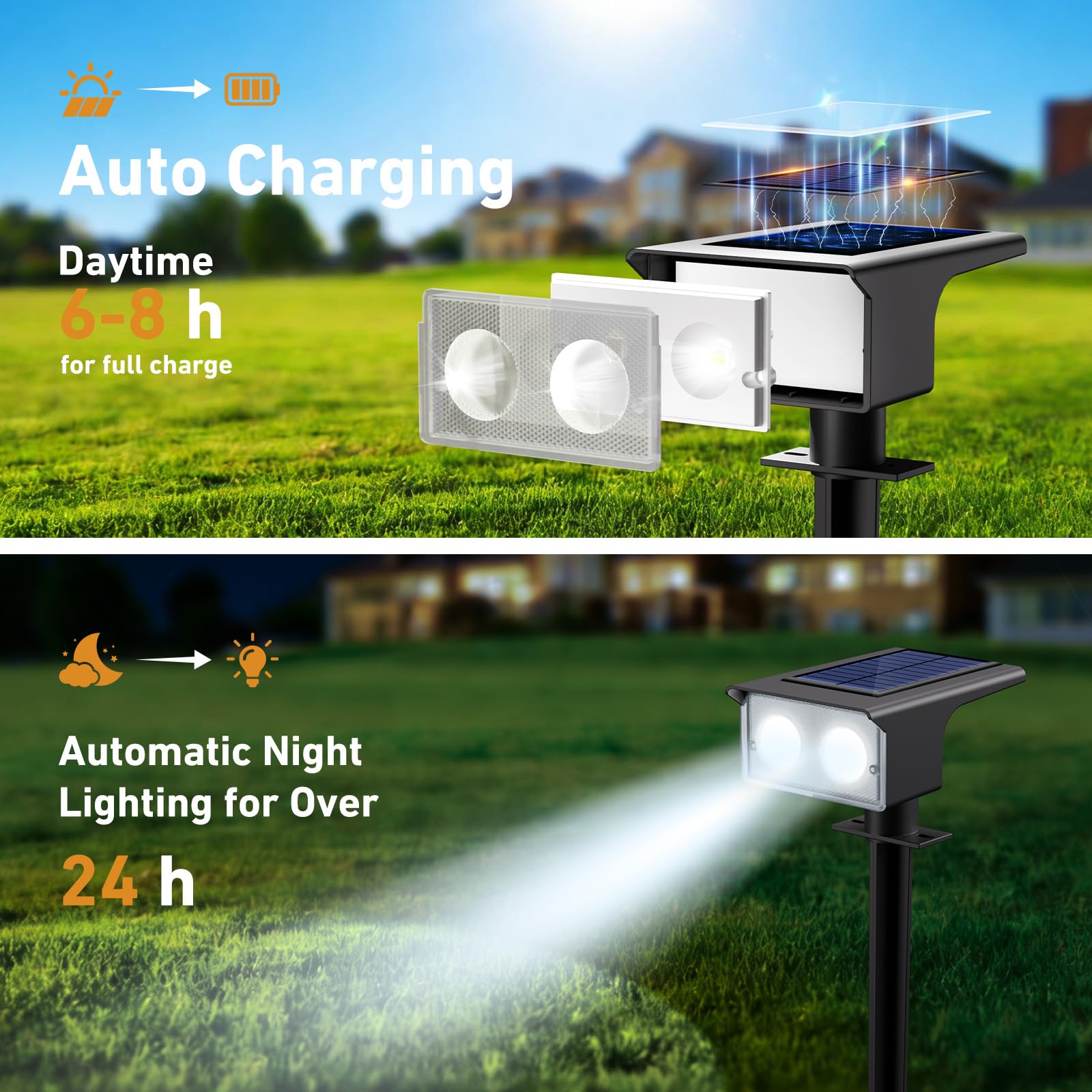 Solarlampen für Außen, 3000/4500/6000K Solarstrahler für Außen Garten 3 Farben IP65 Wasserdicht LED Solar Strahler Gartenleuchten, Solarleuchten für Outdoor Baum Rasen Weg Hof Garage