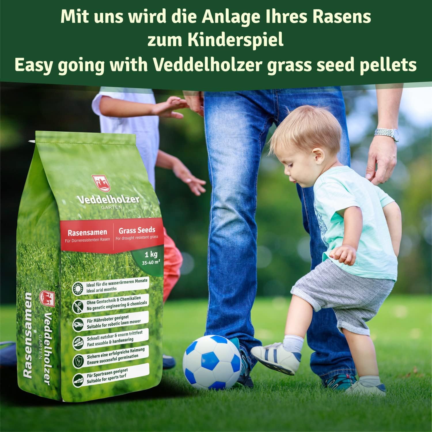Rasensamen dürreresistent für Trockenrasen & Schattenrasen Samen Grassamen schnellkeimend ideal als Saatgut für Sport und Spielrasen Rasen für Mähroboter im Garten geeignet 1 kg = 40 m²