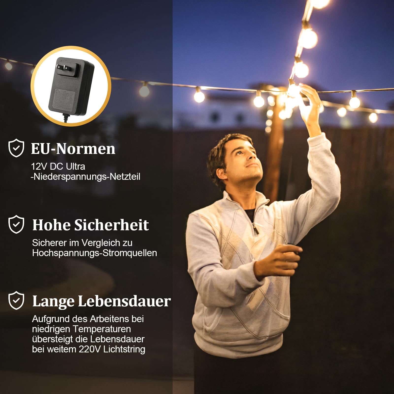 Lichterkette Außen Outdoor LED Strom - Aussen Beleuchtung Garten Balkon - Lichterketten Glühbirnen Pavillon Terrasse Party Draußen String Lights - Wetterfest Dimmbar Fernbedienung Partybeleuchtung