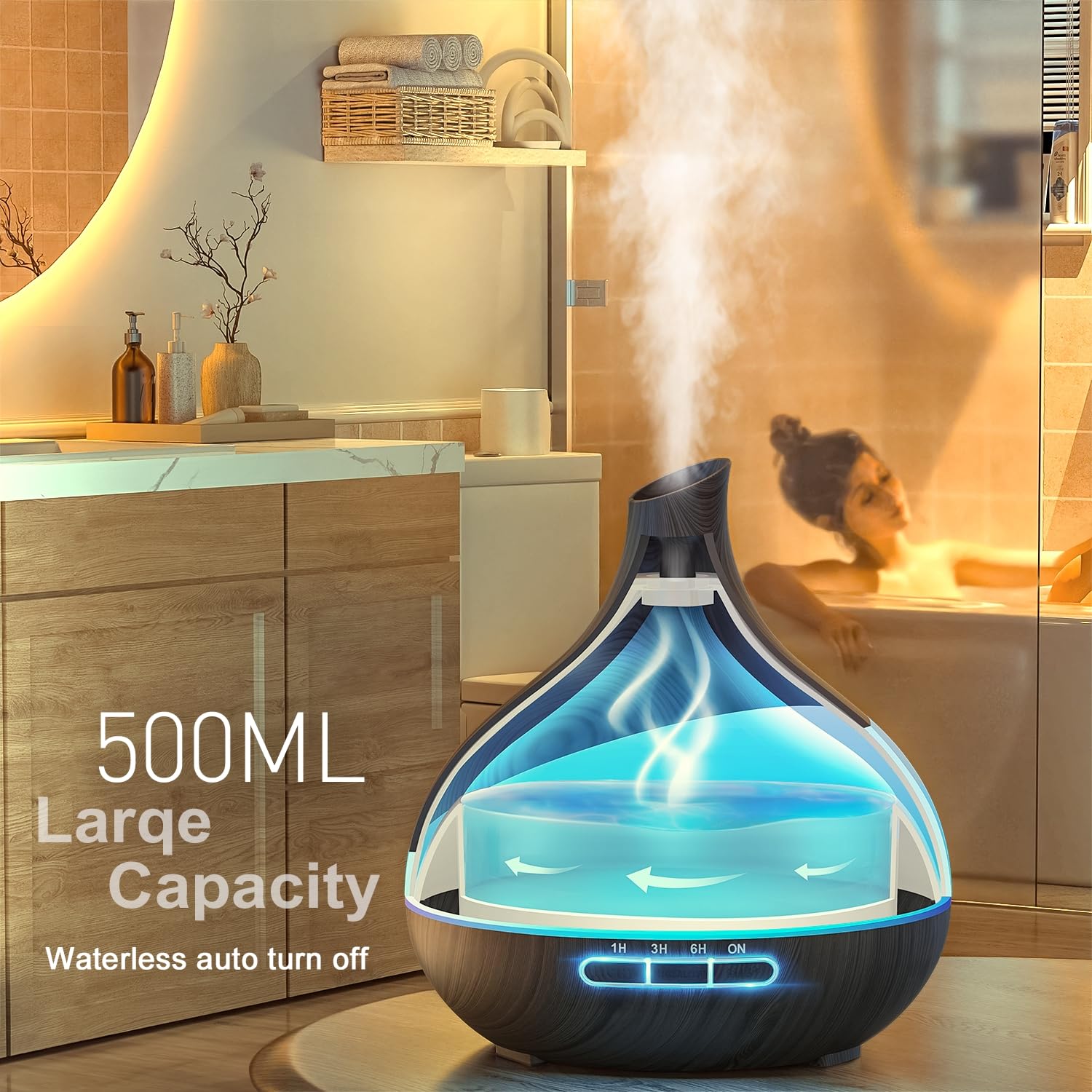 500 ml Aroma Diffusor, Upgrade Diffusor für große Räume, Aromatherapie Diffusor mit Fernbedienung, 4-Timer-Einstellungen, 14 Farben, LED, Automatische Abschaltfunktion