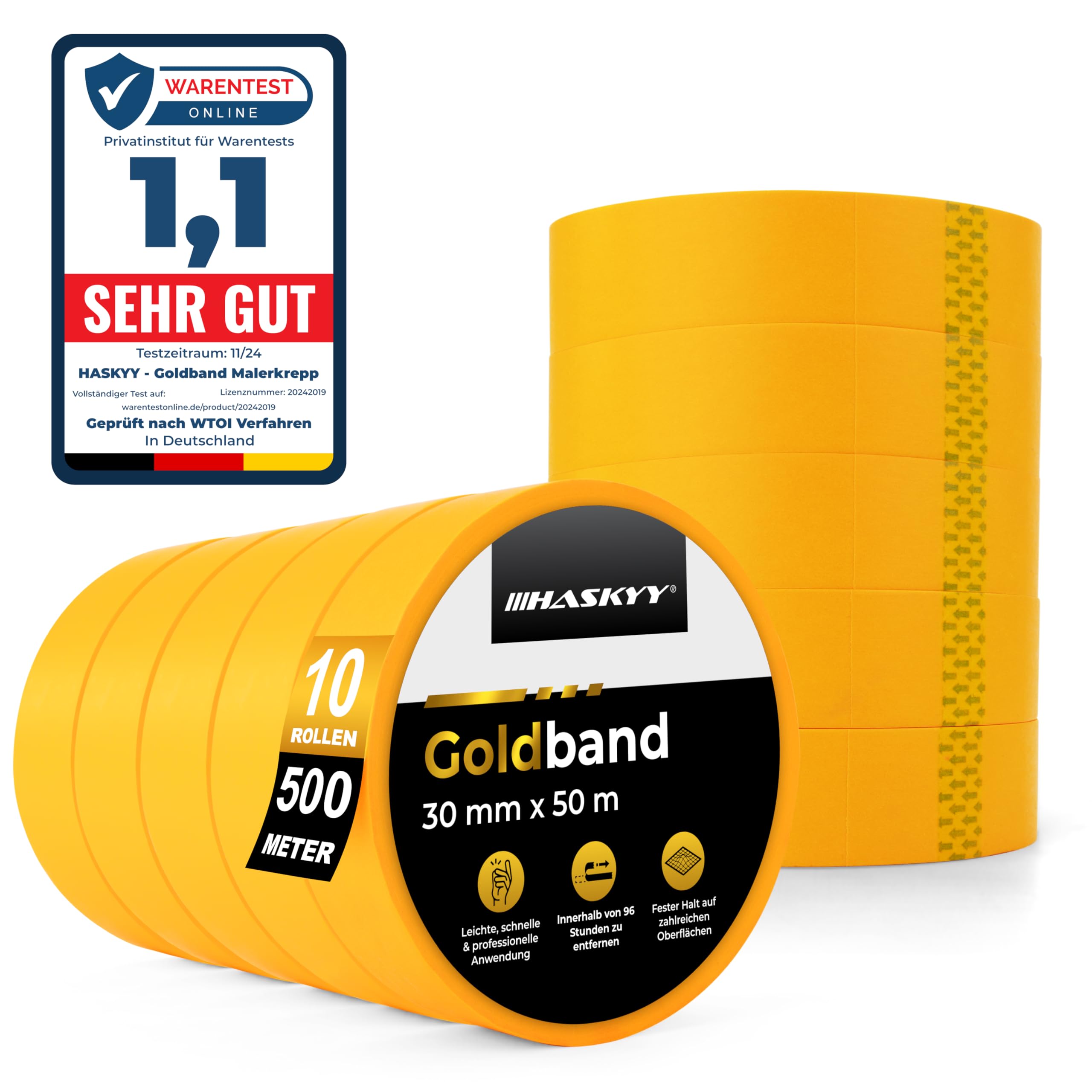 Goldband Malerkrepp Kreppband 3x Malerband 30mm x 50m Profi Abdeckband Malertape Klebeband Washi Tape Gold Papiertape Selbstklebend