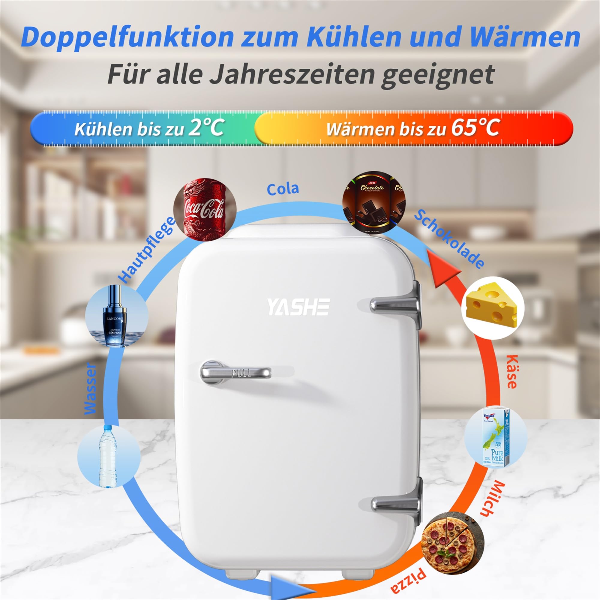 Mini Kühlschrank, 4 Liter Mini-Kühlschränke für Kosmetik, Getränke, 220V AC/ 12V DC Thermoelektrische Kühlung und Erwärmung, Kleiner Kühlschrank für Schlafzimmer, Büro, Wohnheim, Auto
