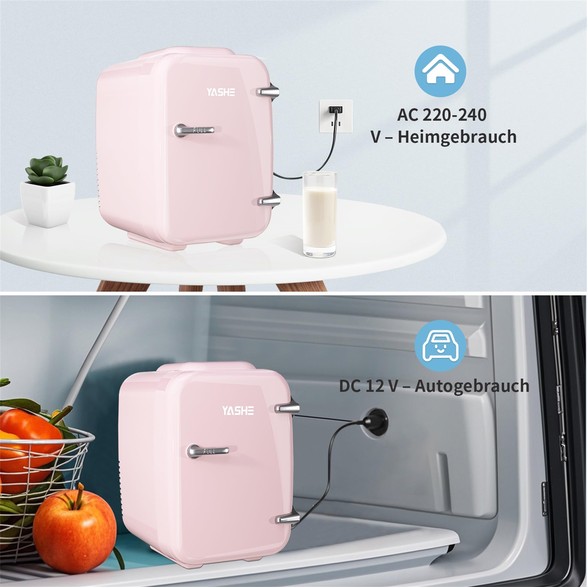 Mini Kühlschrank, 4 Liter Mini-Kühlschränke für Kosmetik, Getränke, 220V AC/ 12V DC Thermoelektrische Kühlung und Erwärmung, Kleiner Kühlschrank für Schlafzimmer, Büro, Wohnheim, Auto