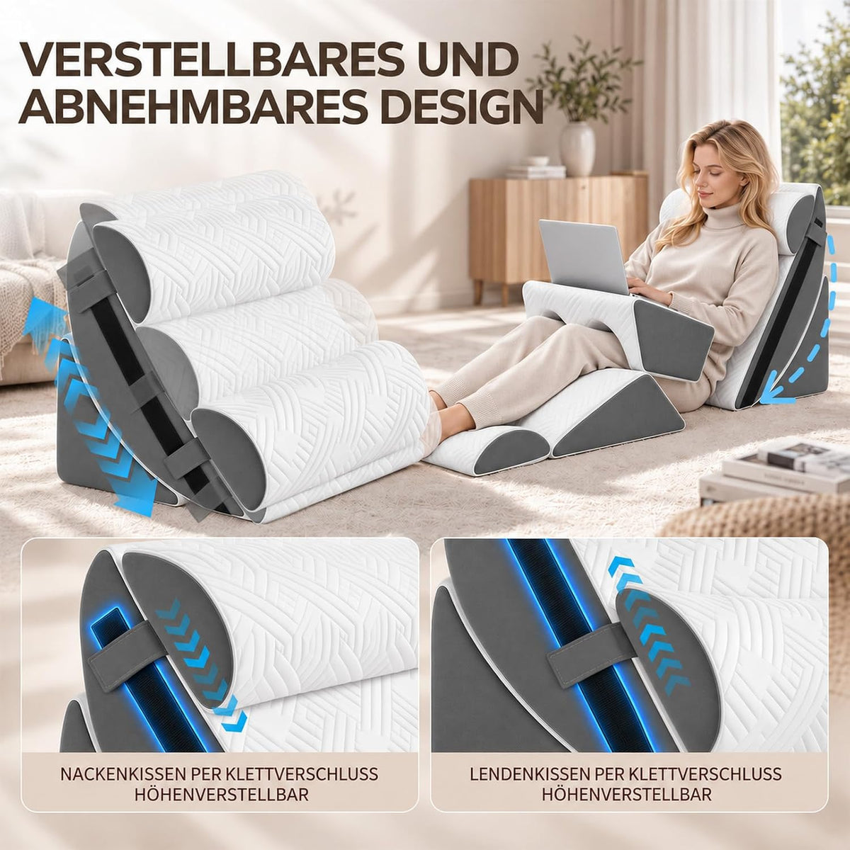 Orthopädisches Keilkissen- 6pcs Verstellbares Lesekissen - Rücken Nacken Beine