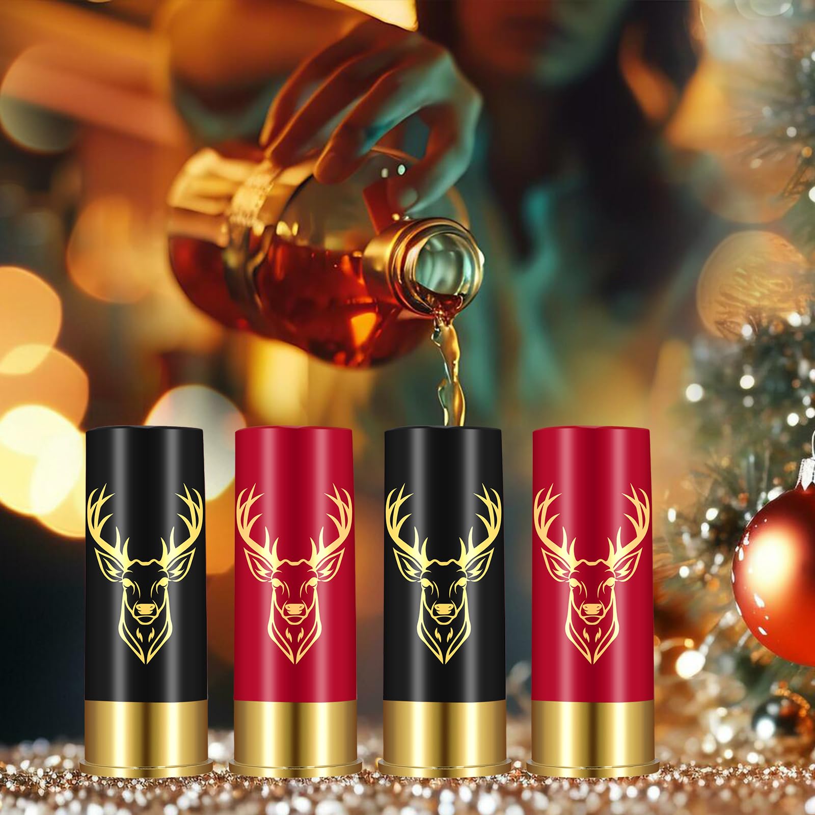Schnapsgläser mit Hirschkopf, Grosspackung mit Geschenkbox, für Männer und Frauen, Hochzeitsfeier, Vatertag, Geschenke für Jäger, 12 GA Hirschjagd, Kleine Schnapsbecher, 45 ml, Plastik, Schwarz