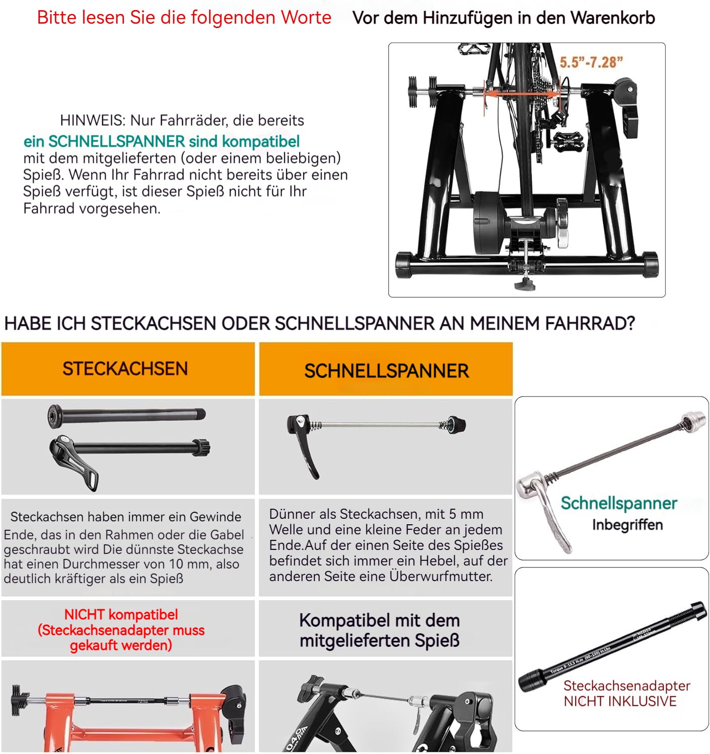 Fahrrad Rollentrainer, Klappbar Stahl Bike Trainer mit Schnellspanner Vorderradunterlage Radtrainer für 26-29 Zoll Fahrradtraining Fahrradfahren Zuhause Indoor