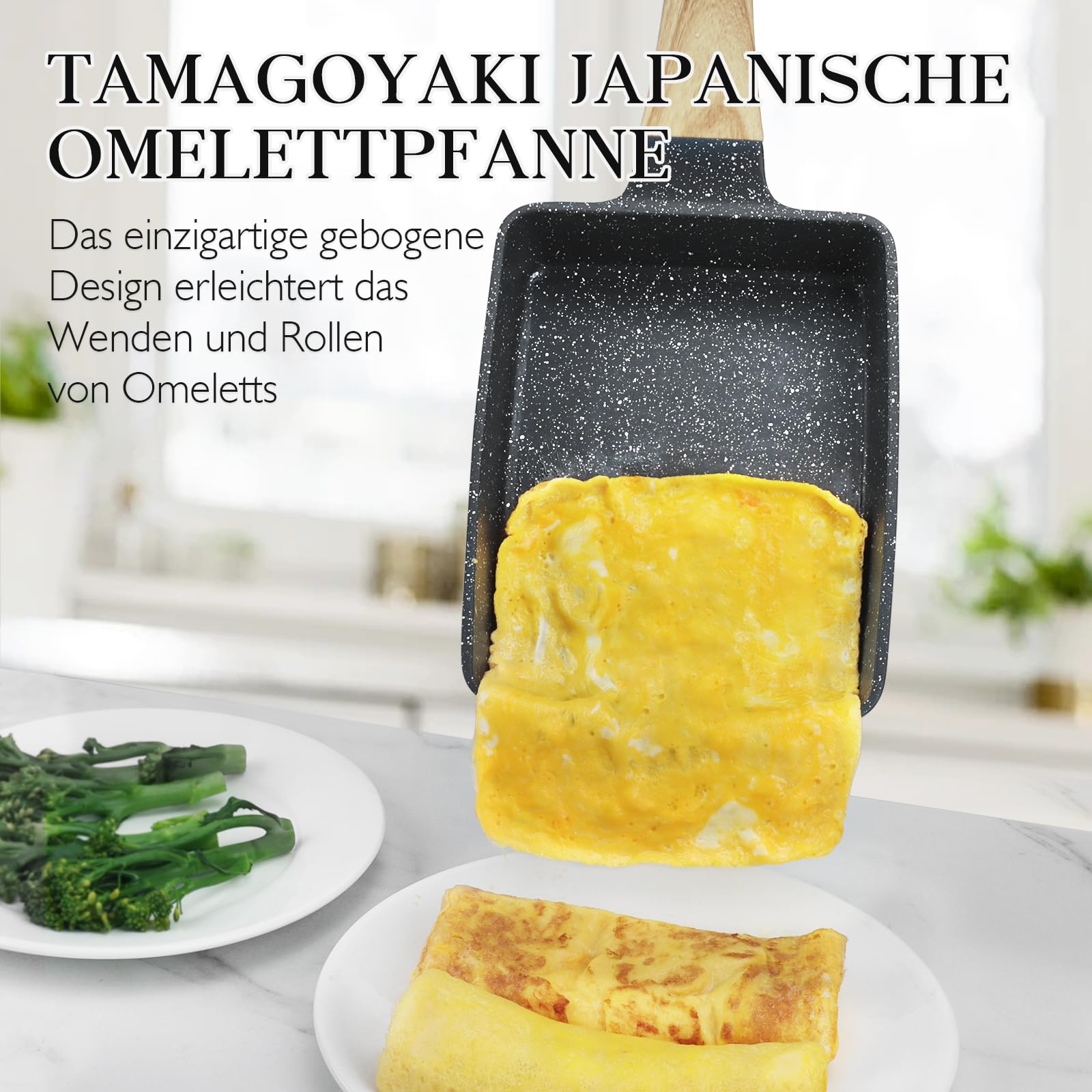 Spiegeleipfanne, 3-Loch Omlettenpfanne, Granit-Antihaftbeschichtung, PFOS/PFOA-Frei Eierpfanne für Gebratenes Frühstück/Eier/Wurst/Speck, Weiß