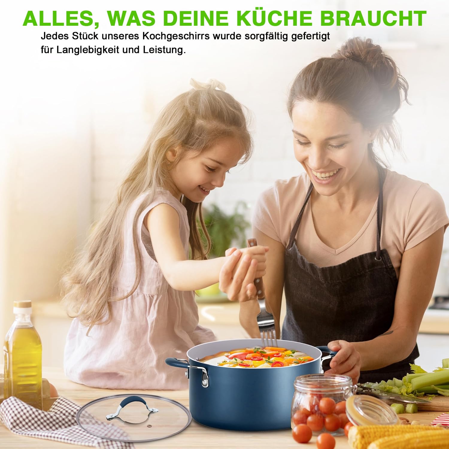 Induktions-Saucepan-Set, 14 Stück, Non-Stick-Beschichtung, Töpfe & Pfannen PFOA/PFOS frei, Kochtopf-Set, Küchenset, Edelstahl, Aluminium - Hochwertiges Kochgeschirr / NEU & OVP!