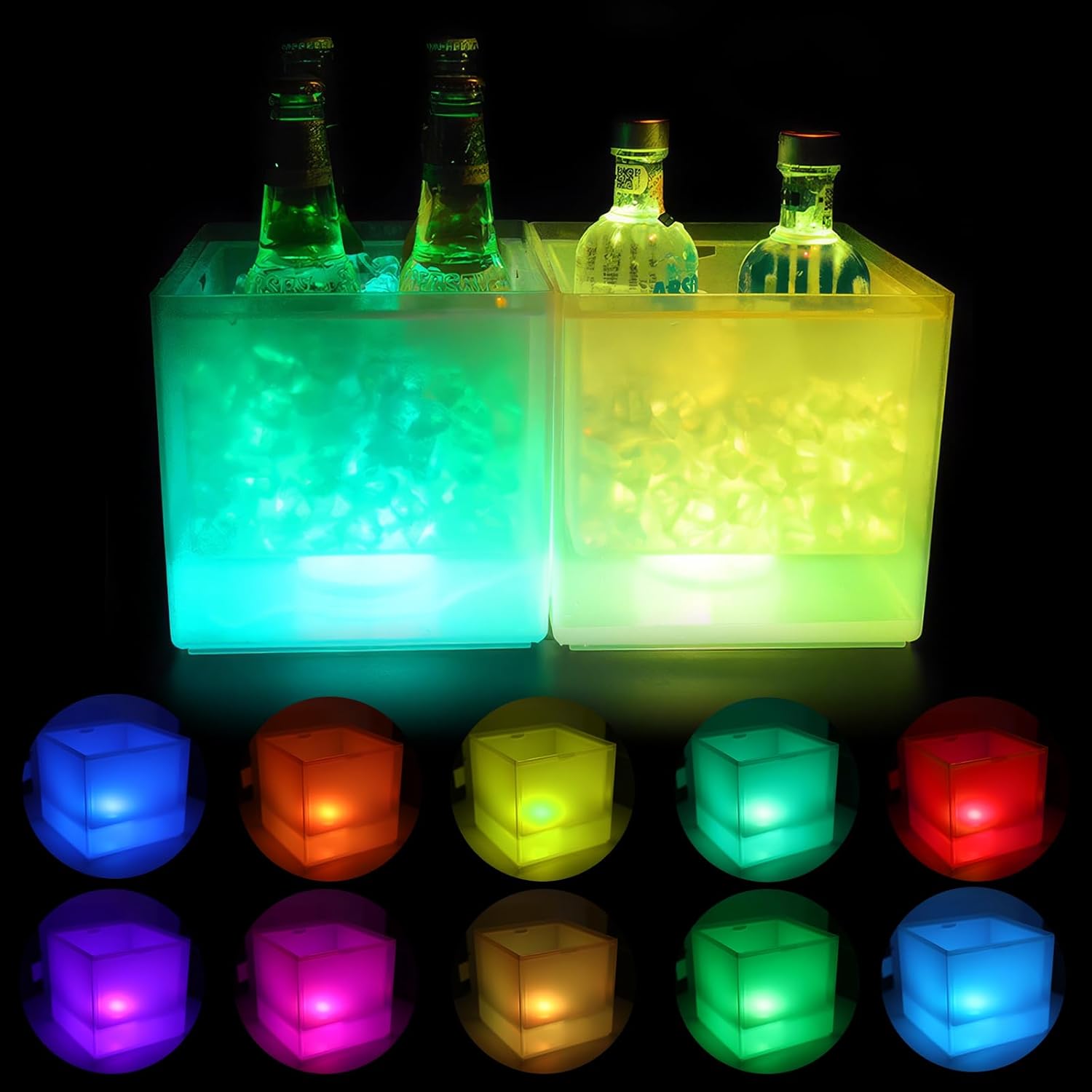 3,5 L LED Eiskübel, RGB Farbwechsel Champagnerkühler, Getränkekühler zum Kühlen von Champagner, Wein, Getränke, Bier, Eiskübel für Restaurant, Pub, Party, Bar - 1 Stück