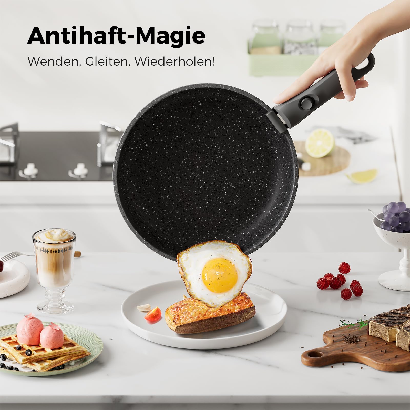 20er Set Kochtopf mit Anti-Haft-Beschichtung, abnehmbare Griffe, geeignet für Induktionskocher, Ofen bis 230 °C, Geschirrspüler sicher / NEU & OVP!