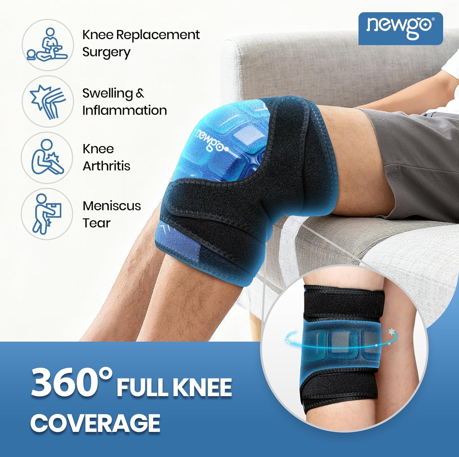 Kühlmanschette Knie, Kühlbeutel Knie, Wiederverwendbare Kühlbandage, Integrierter Eiswürfelform, Lang Anhaltende Kühlung, Gel-Kühlende Kniebandage Bei Schmerzen, Sportverletzungen Und Operation